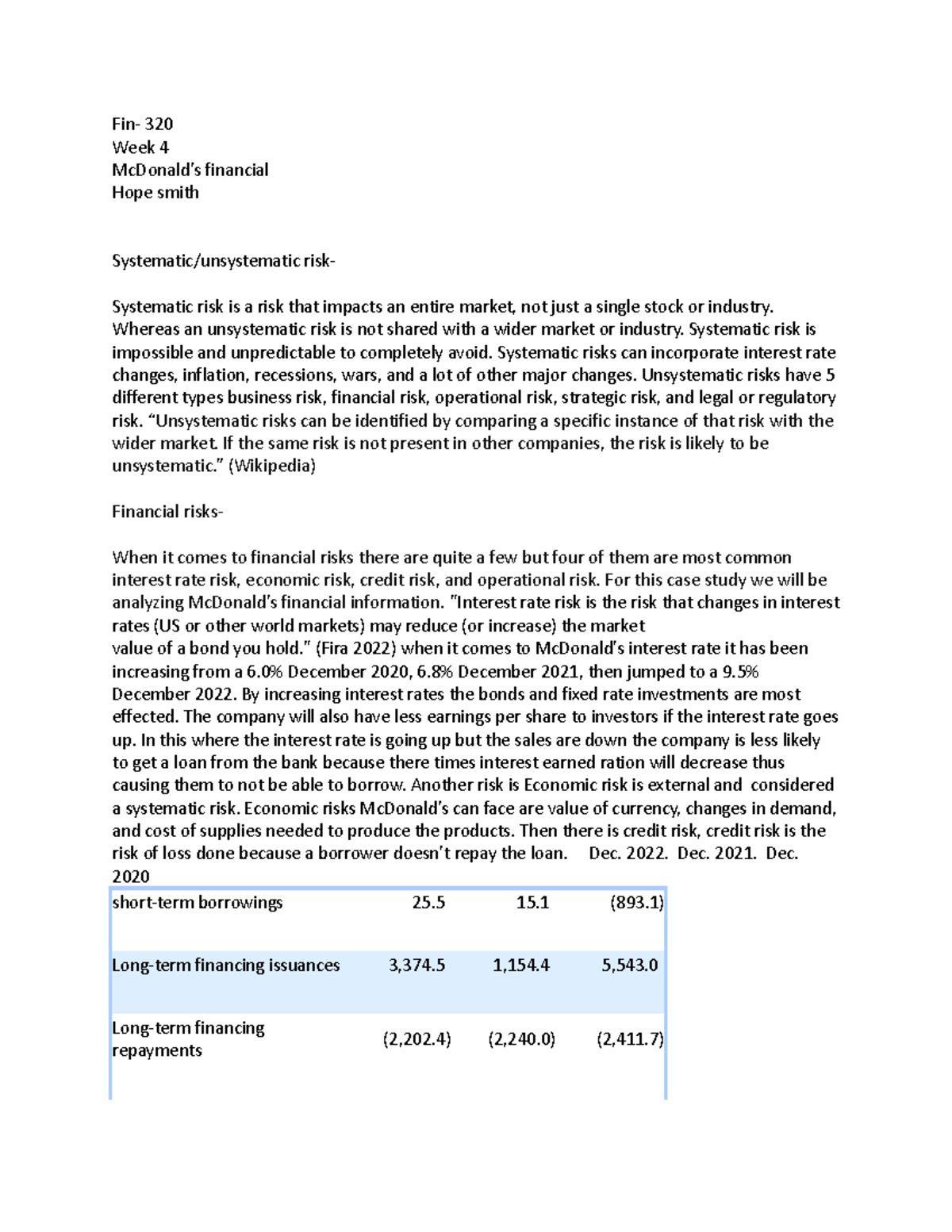 fin 320 module 4 case study mcdonald's