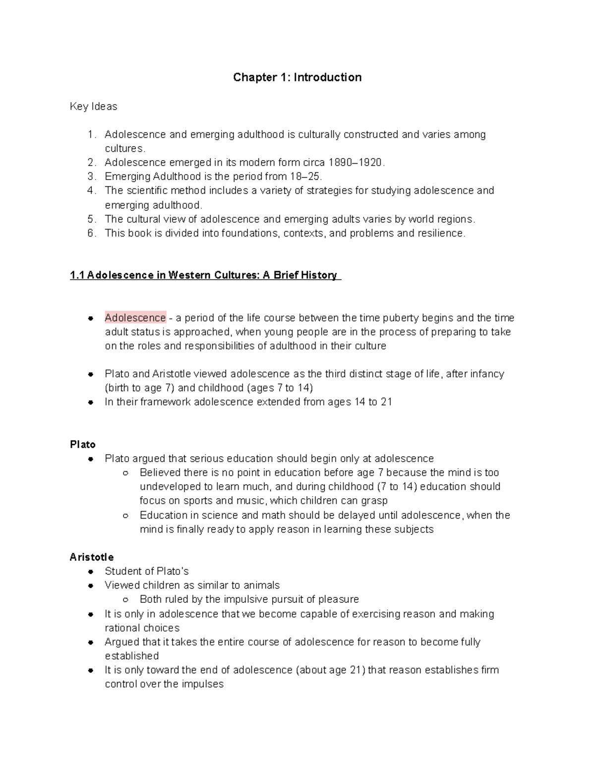 Reading Notes - Chapter 1: Introduction Key Ideas Adolescence and ...