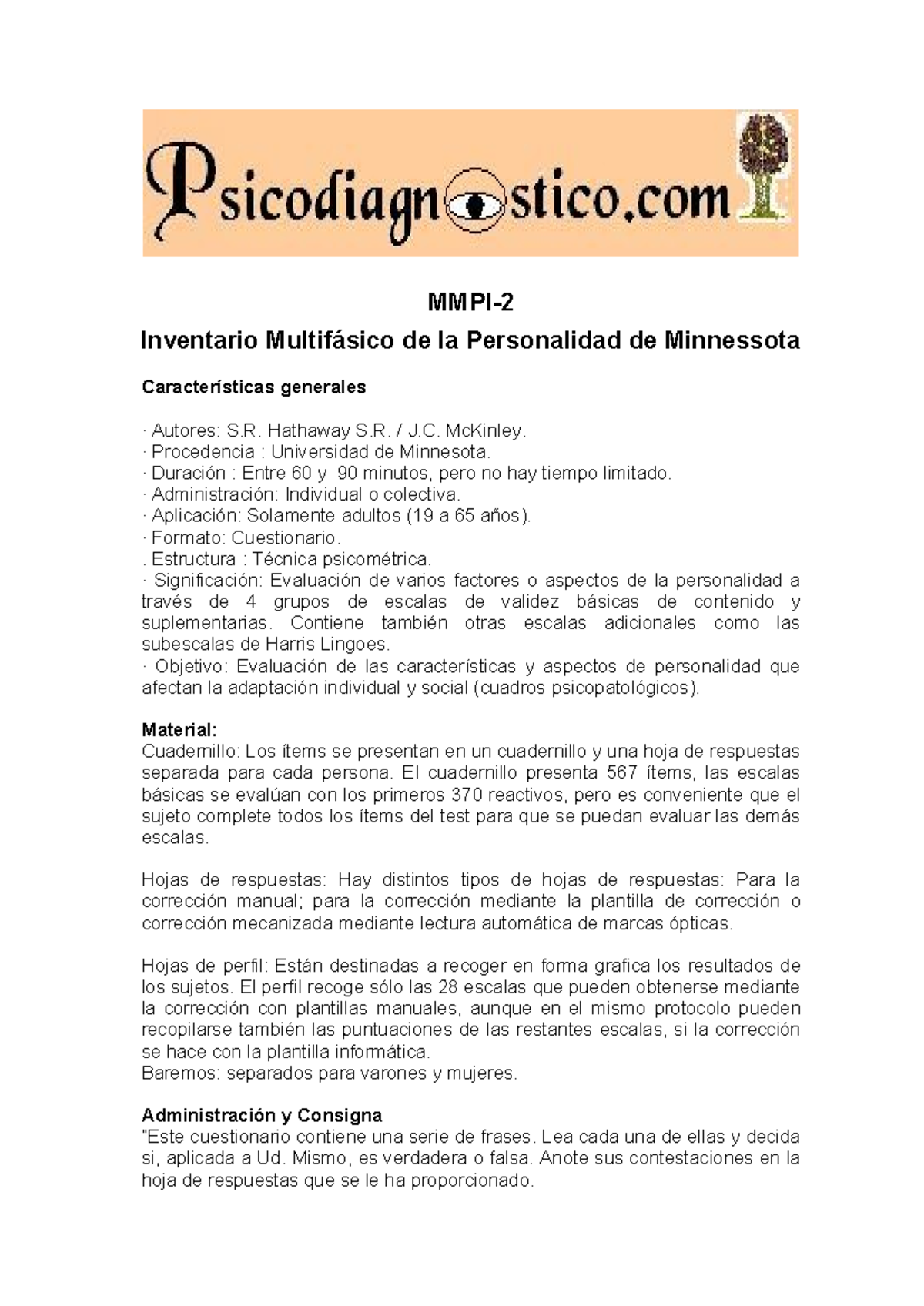 MMPI - Apuntes Y Resumen MMPI - MMPI- Inventario Multifásico De La ...