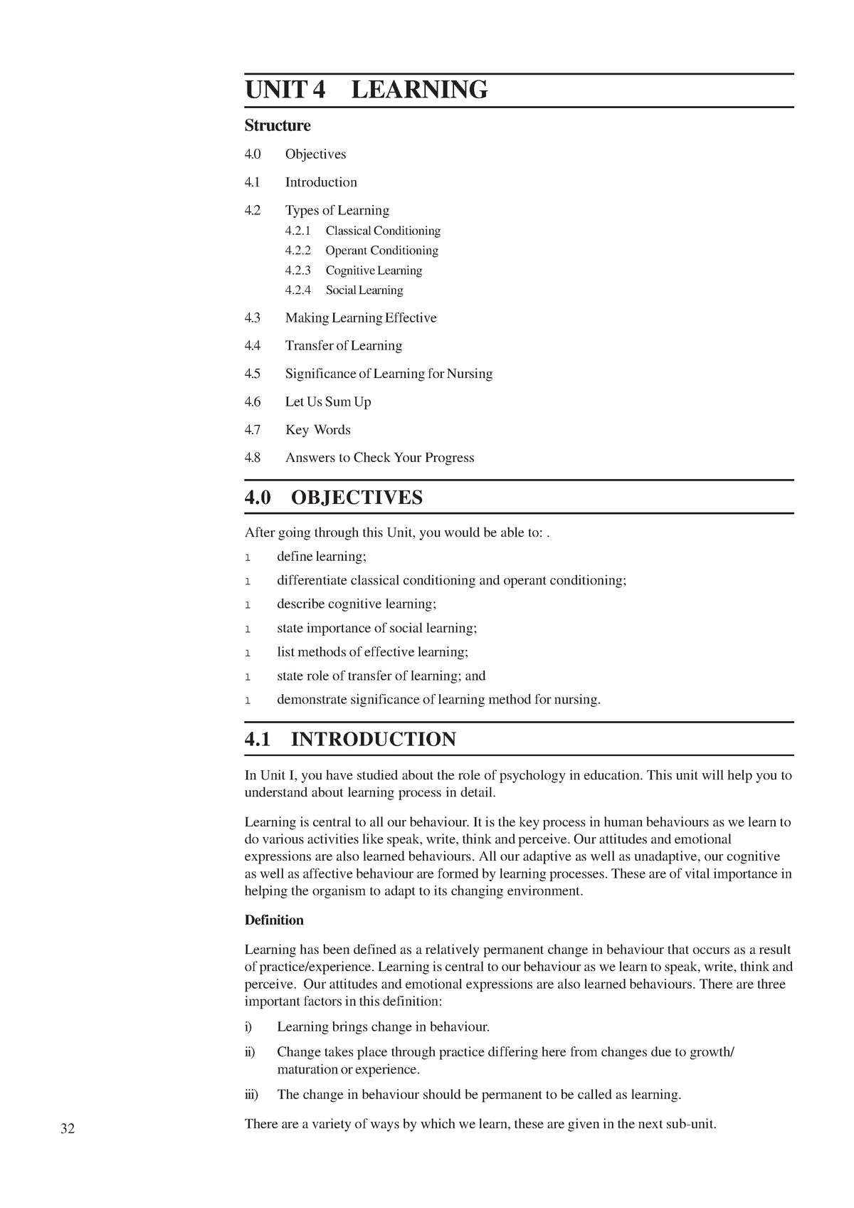 Learning Theories - Notes - UNIT 4 LEARNING Structure 4 Objectives 4 ...