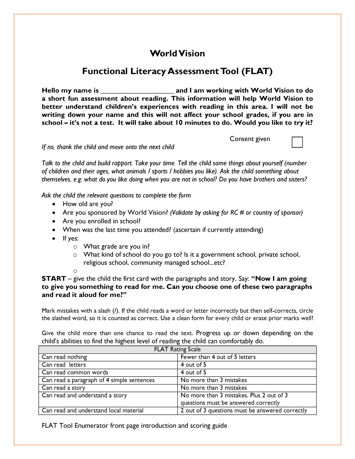 Functional Literacy Assessment Tool - This information will help World ...