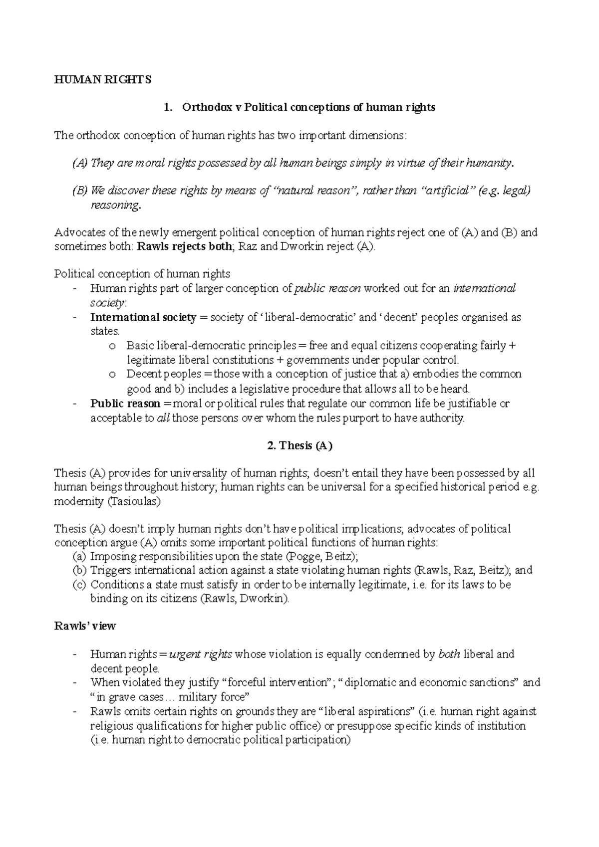 Human rights - Lecture Notes - KCL - Studocu