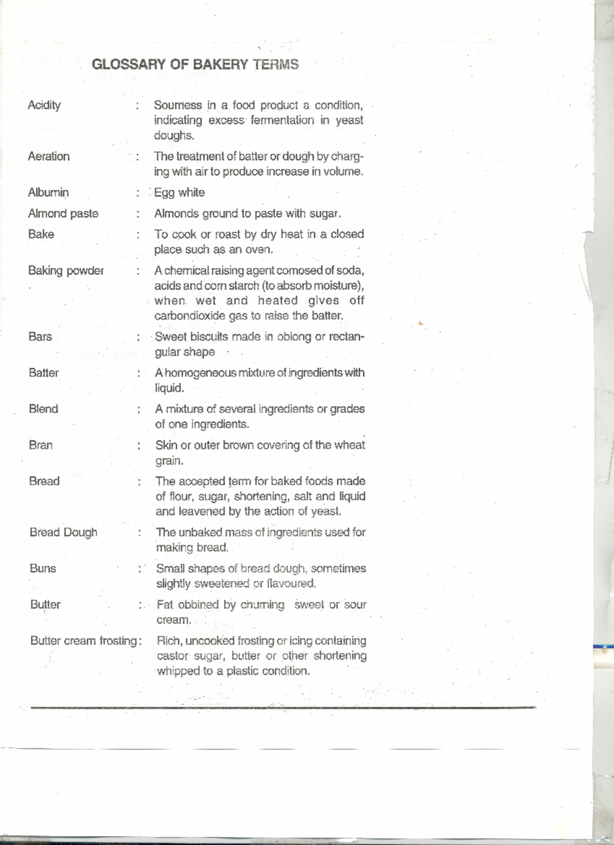 Lesson 9 Glossary of Bakery Terms - GLOSSARY OF BAKERY TERMS Soumess in ...