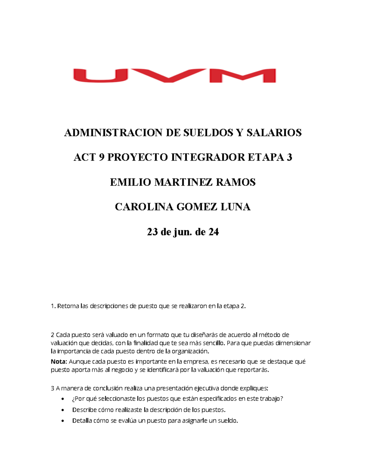 Proyecto Integrador Etapa 3 Administracion De Sueldos Y Salarios Act