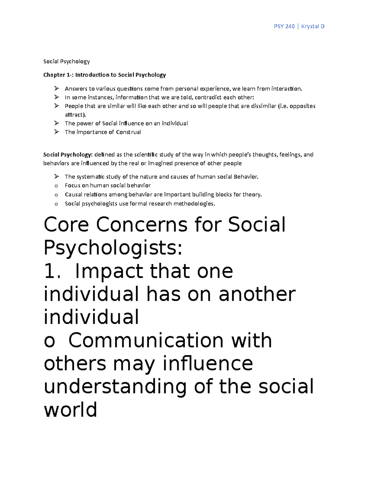 Psy Chapter 1 outline - Lecture notes 1-3 - Social Psychology Chapter 1 ...