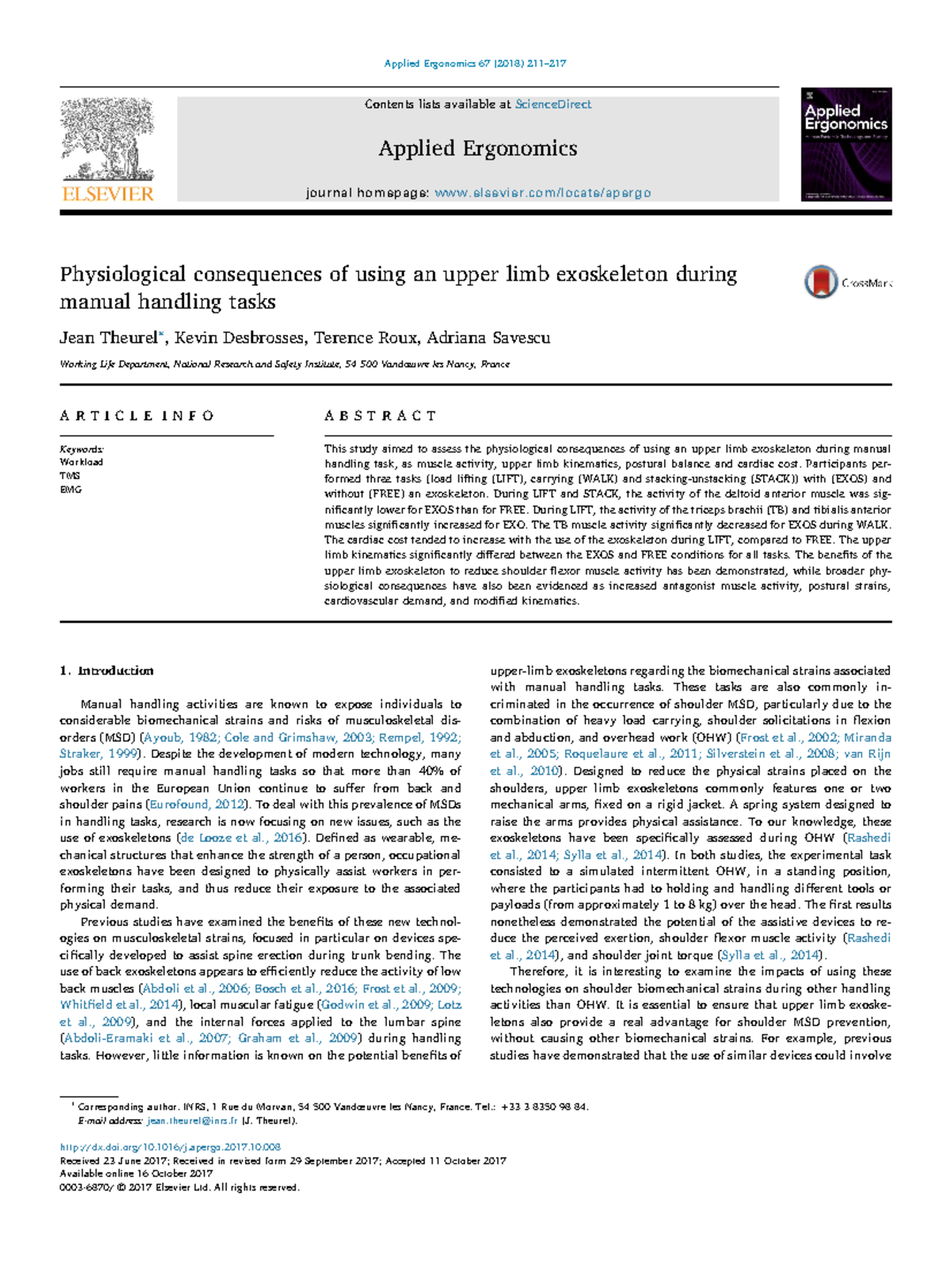 Physiological consequences of using an upper limb exoskeleton during ...