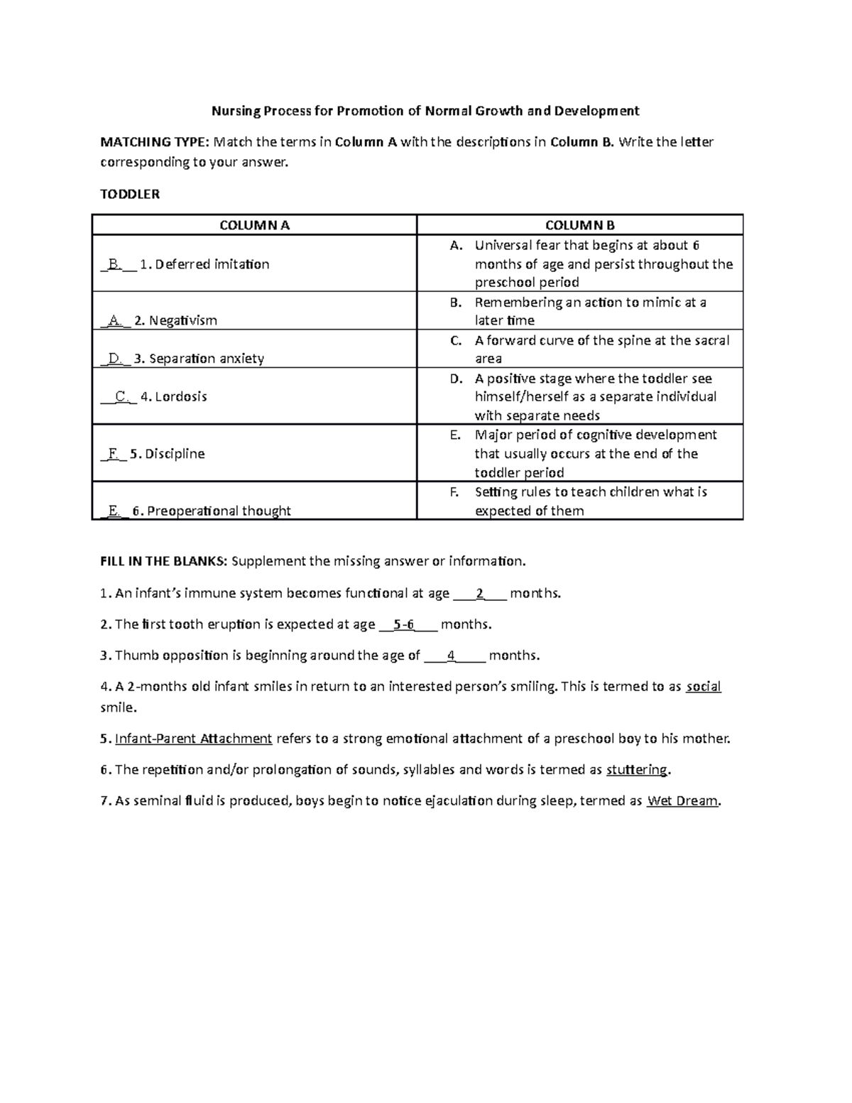 Nursing Process for Promotion of Normal Growth and Development - BSU ...