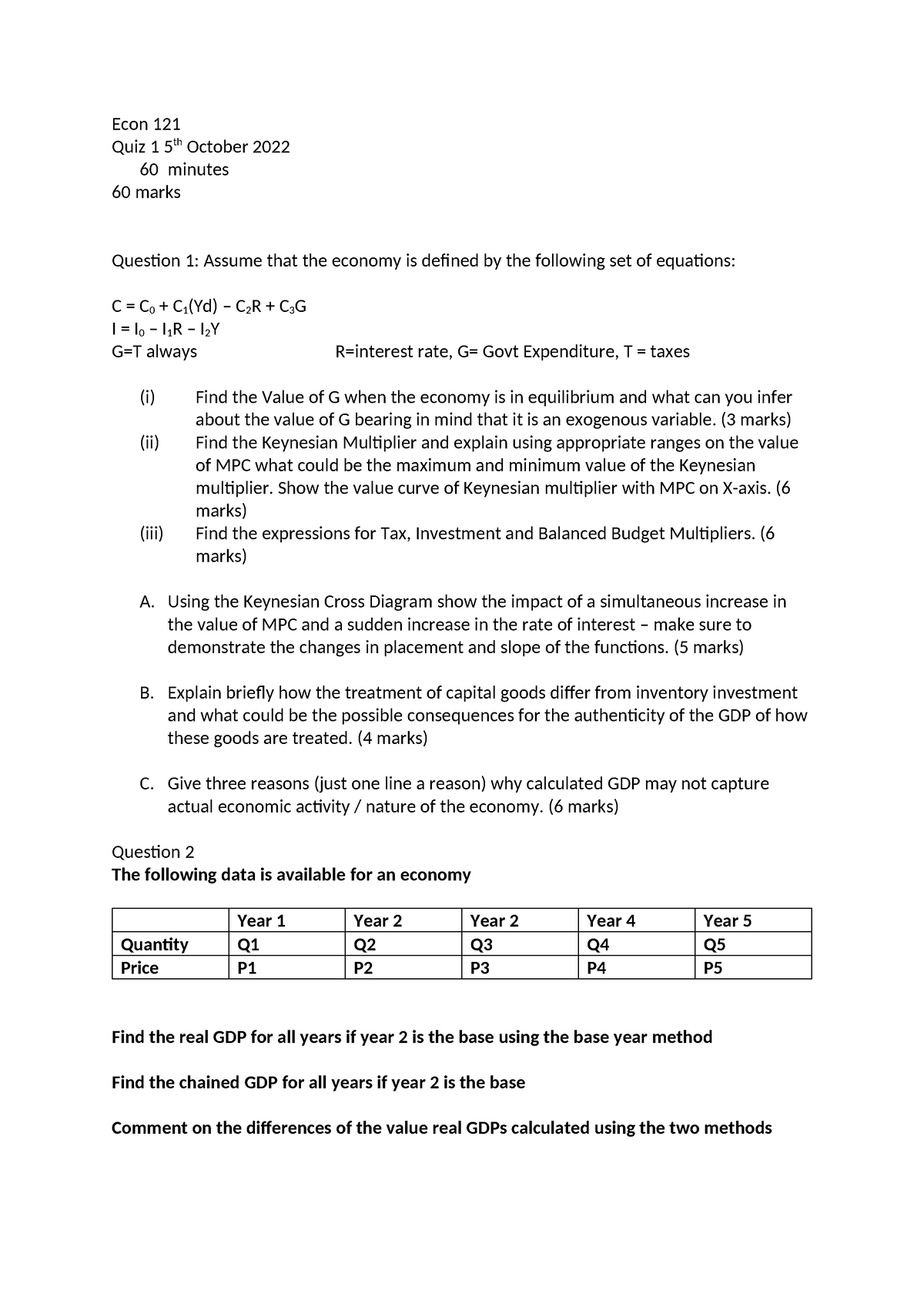 Econ 121 Quiz1oct2022 - Quiz/practice Material - Econ 121 Quiz 1 5th ...