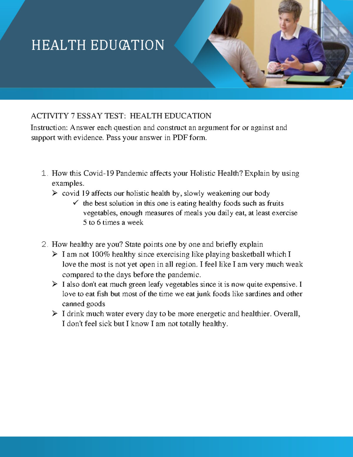 ACT 7 Chapter-7-Health Education - ACTIVITY 7 ESSAY TEST: HEALTH ...