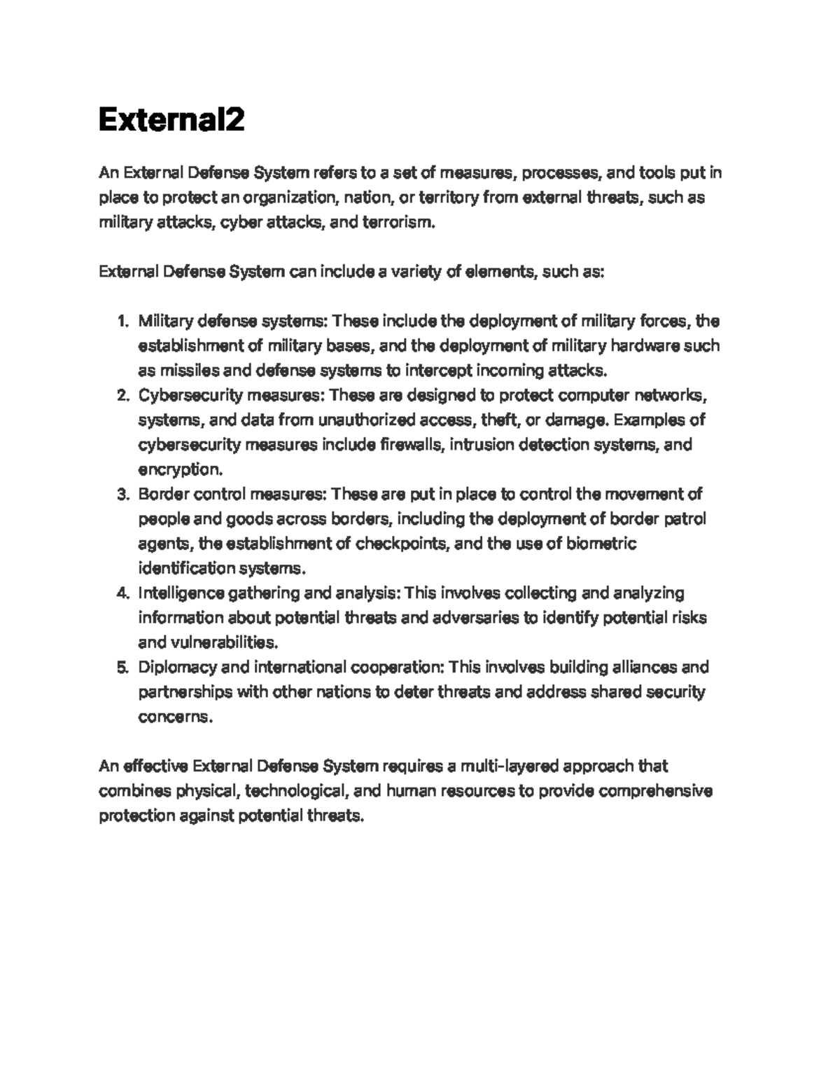 External 2 - Notes - E x te r n a l 2 An External Defense System refers ...