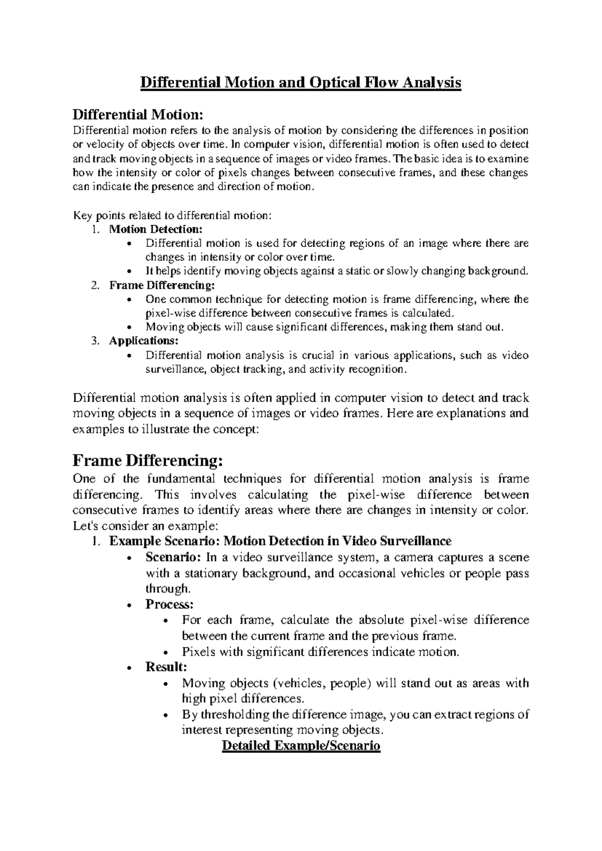 Differential Motion and Optical Flow Analysis - Differential Motion and ...