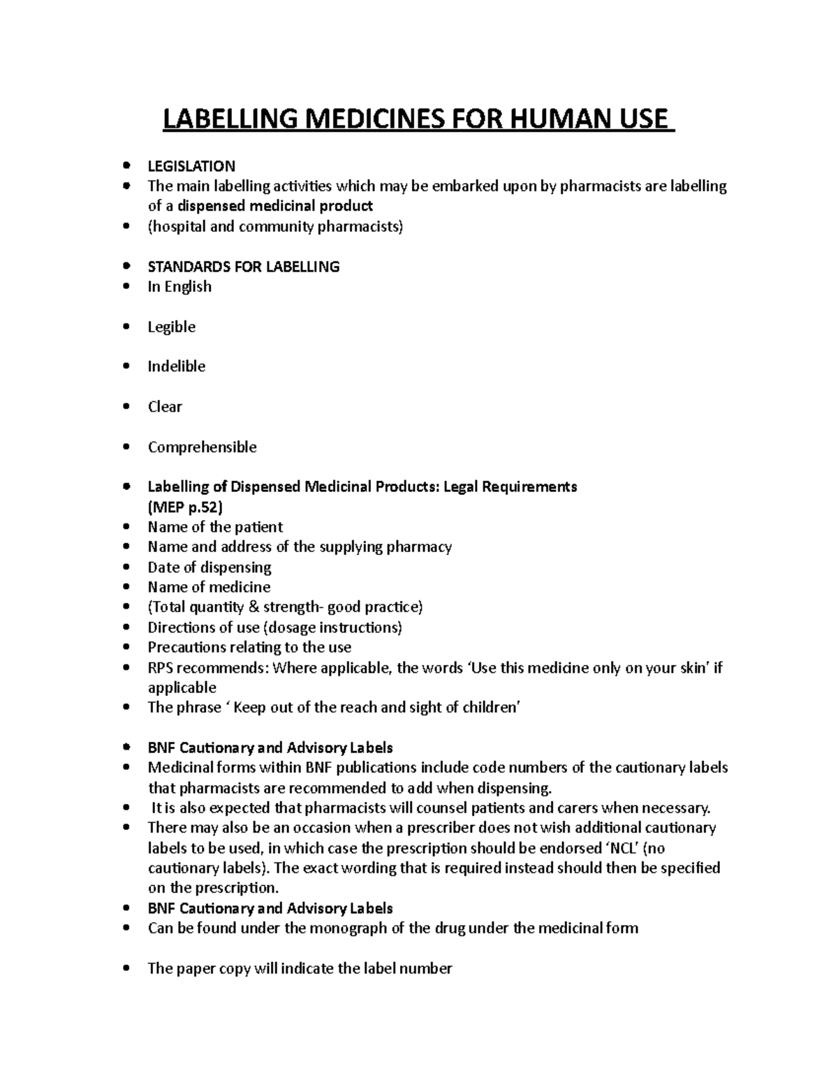 Labelling Medicines FOR Human USE LABELLING MEDICINES FOR HUMAN USE