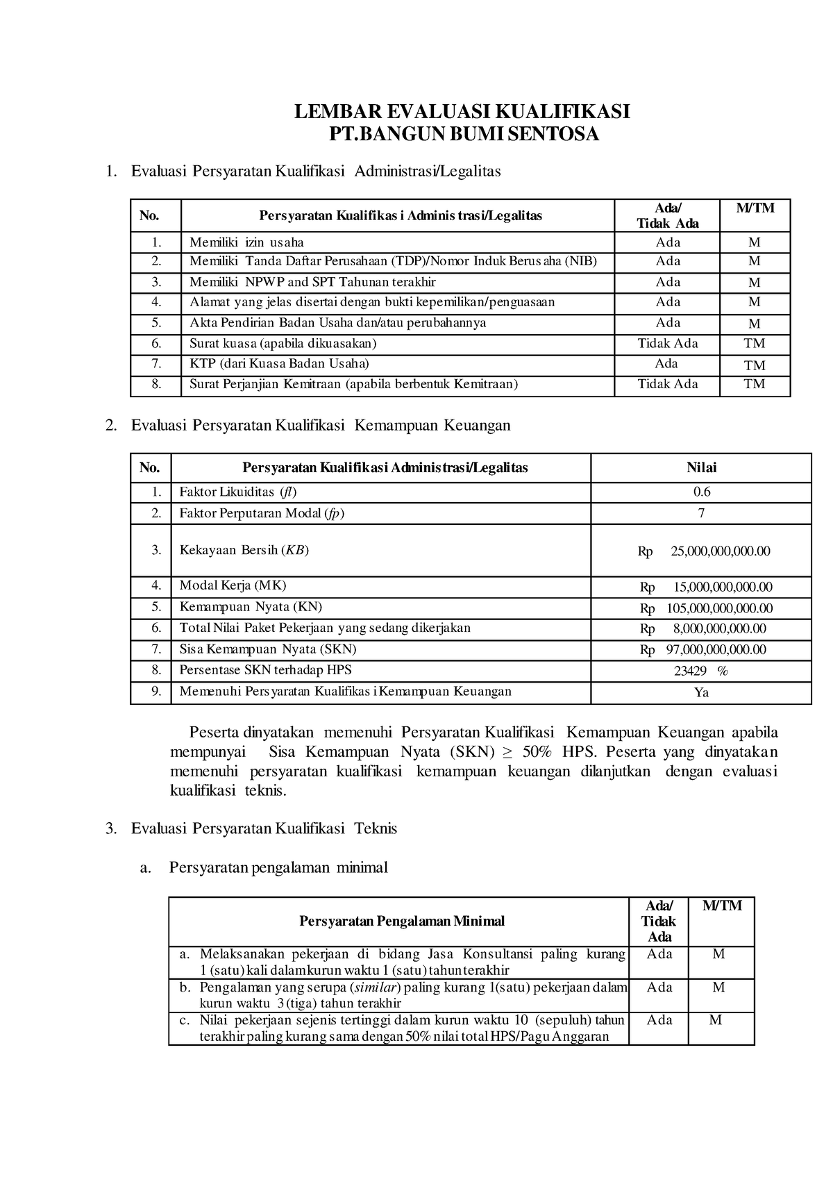 Evaluasi Kualifikasi 3 - LEMBAR EVALUASI KUALIFIKASI PT BUMI SENTOSA 1 ...