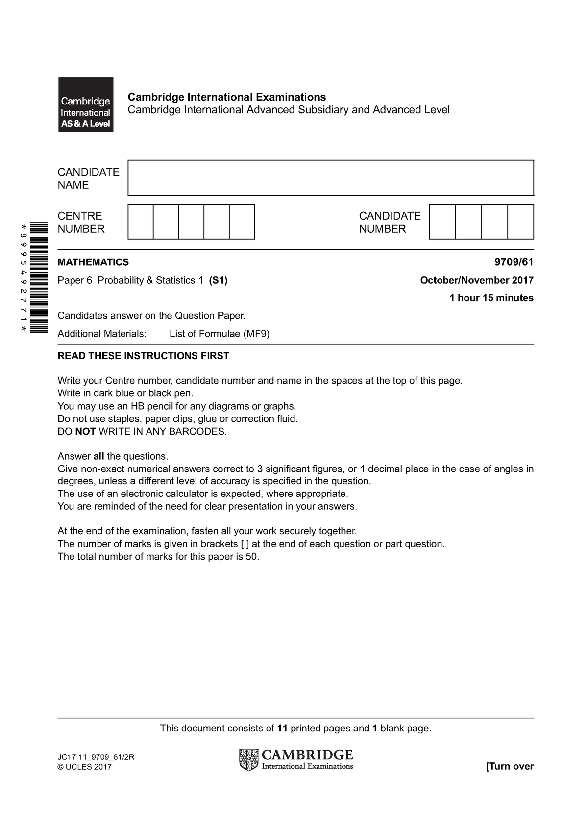 9709 w17 qp 61 - latihan soal cambridge mathematics - 8995492771 ...