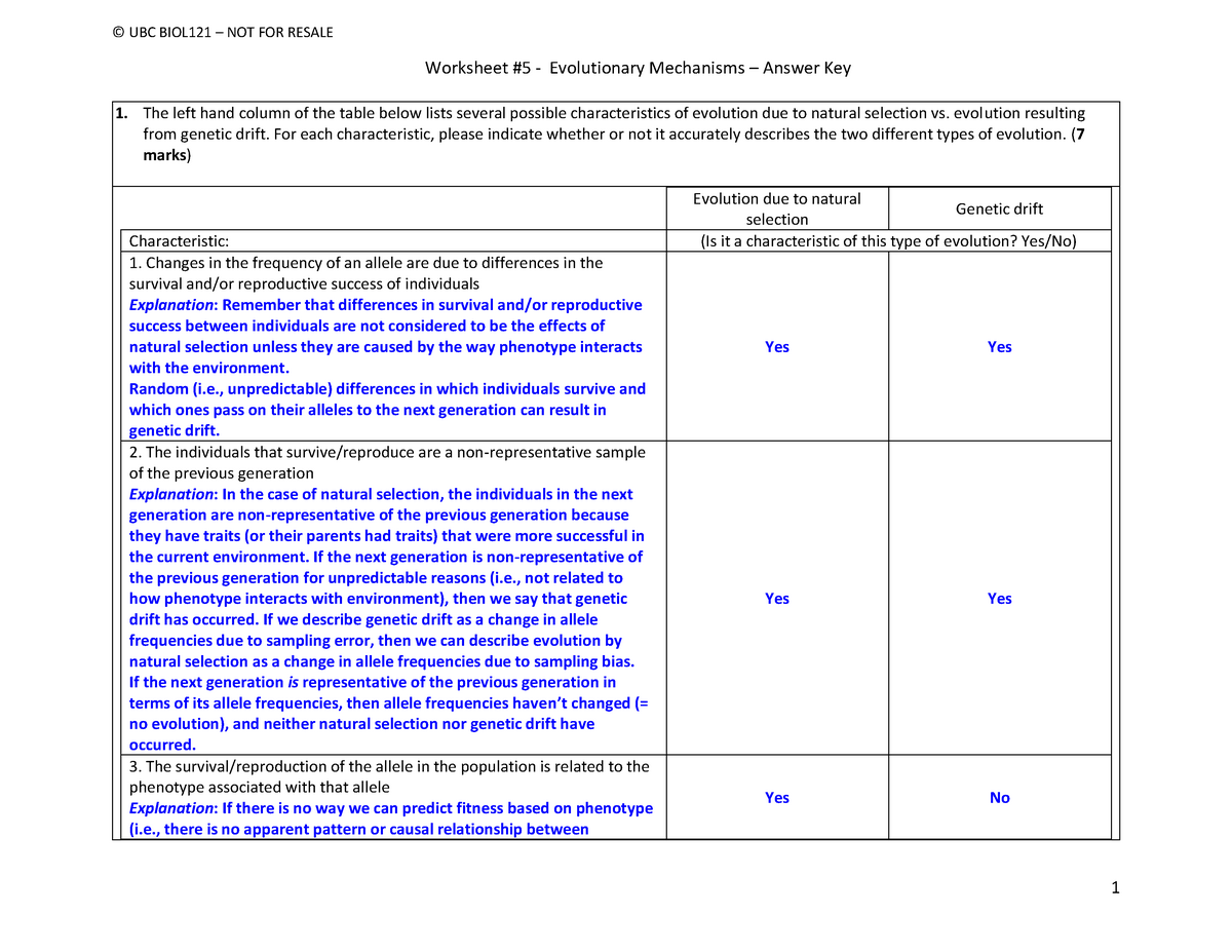 Worksheet #22 - Evolutionary Mechanisms Worksheet - Worksheet #22 In Types Of Evolution Worksheet