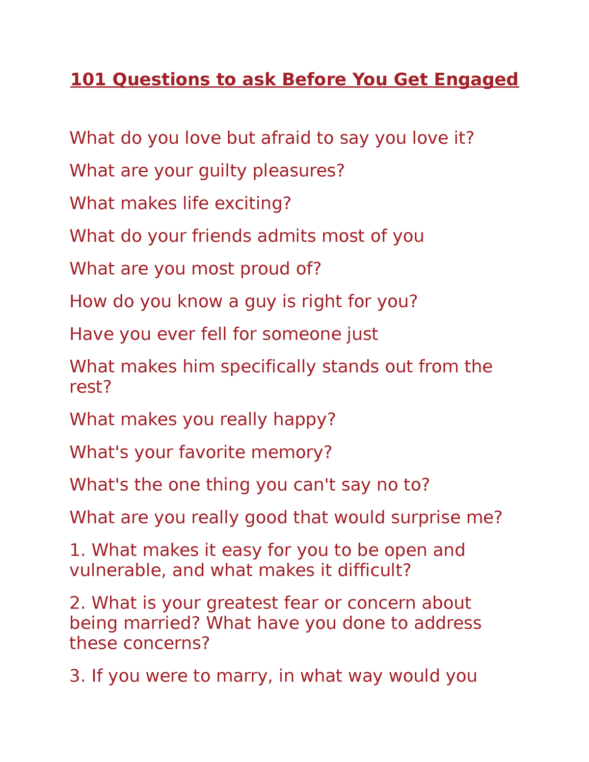 183633489 101 Questions Before getting Engaged - 101 Questions to ask ...