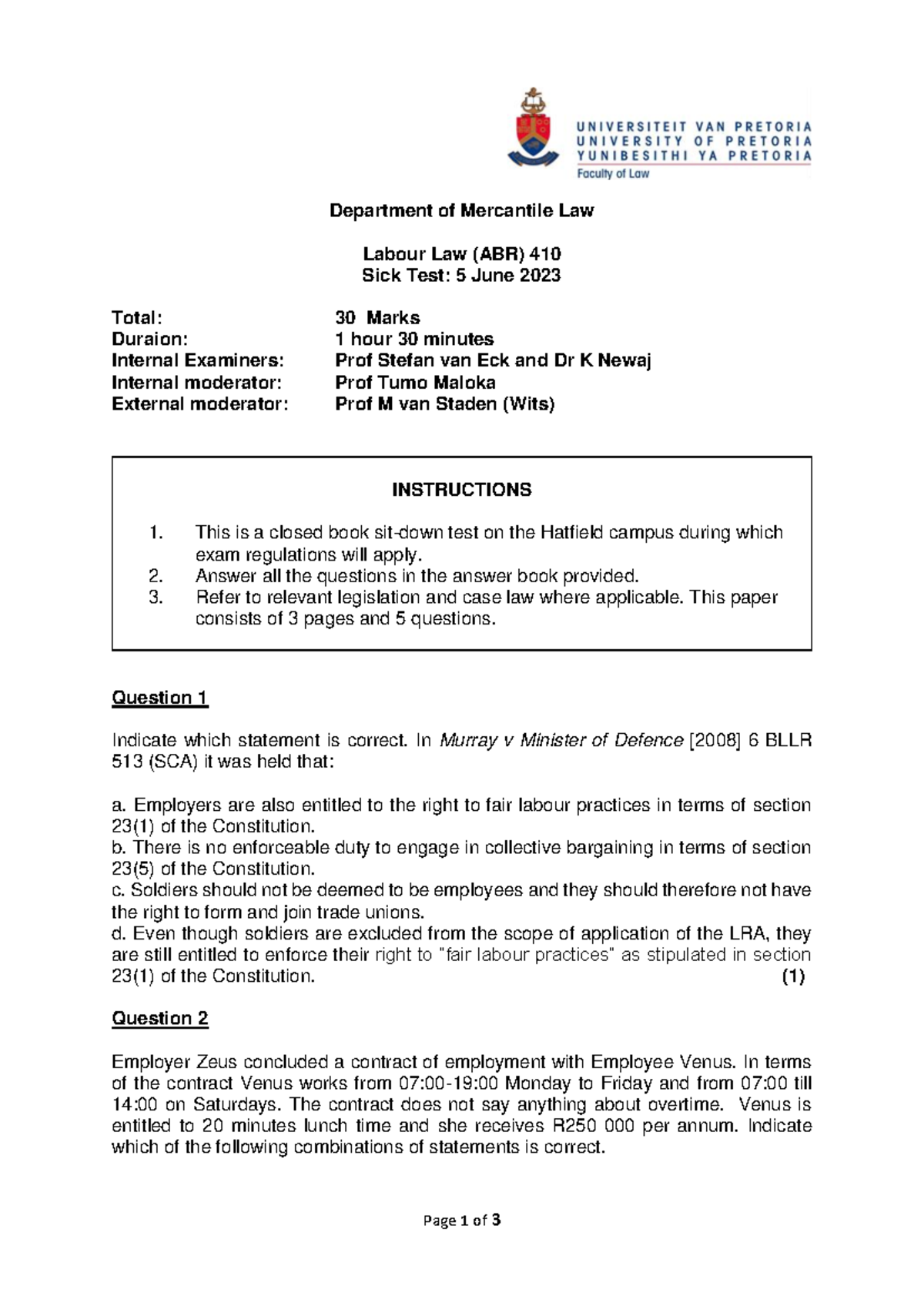 ABR 410 Sick Test 5 June 2023 Fin with Memo - Department of Mercantile ...