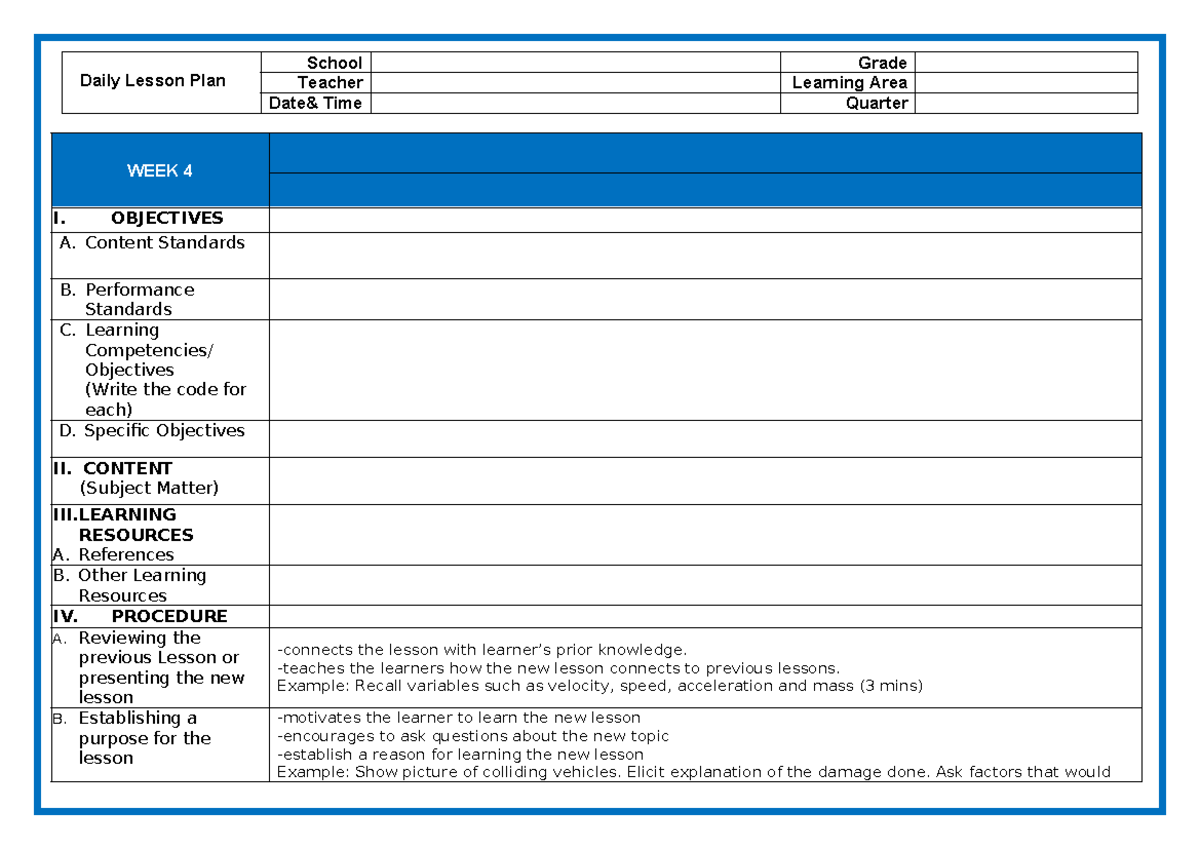Lesson-plan - lesson plan - Daily Lesson Plan School Grade Teacher ...