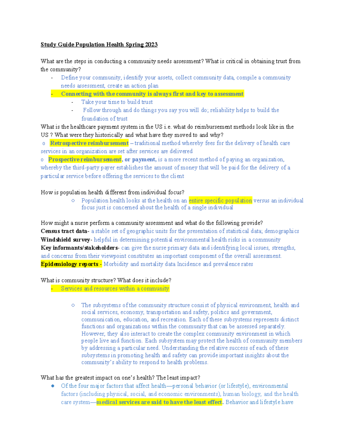 POP Highlighted - study guide - Study Guide Population Health Spring ...