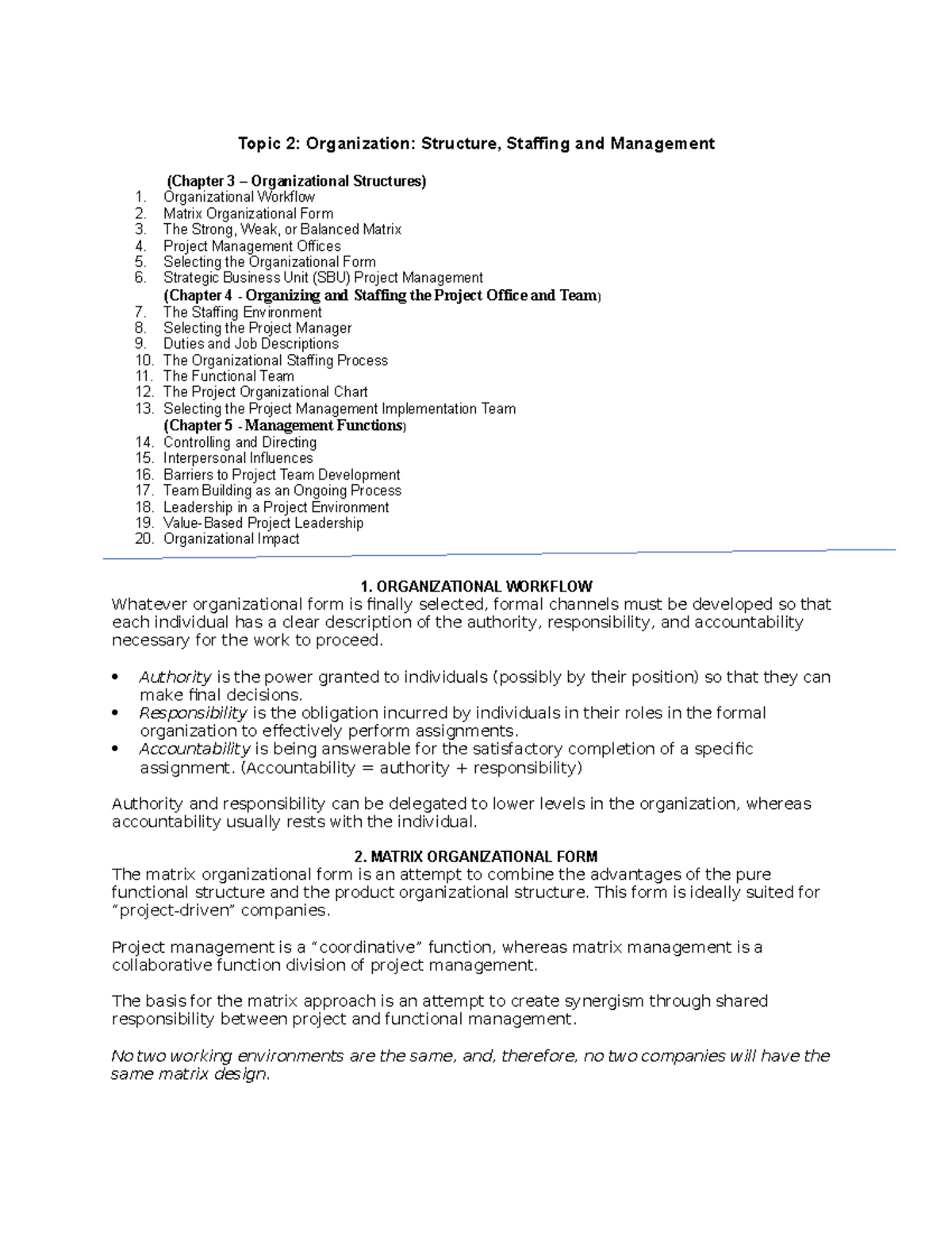 Topic 2 Organization Structure Staffing and Management - Topic 2 ...