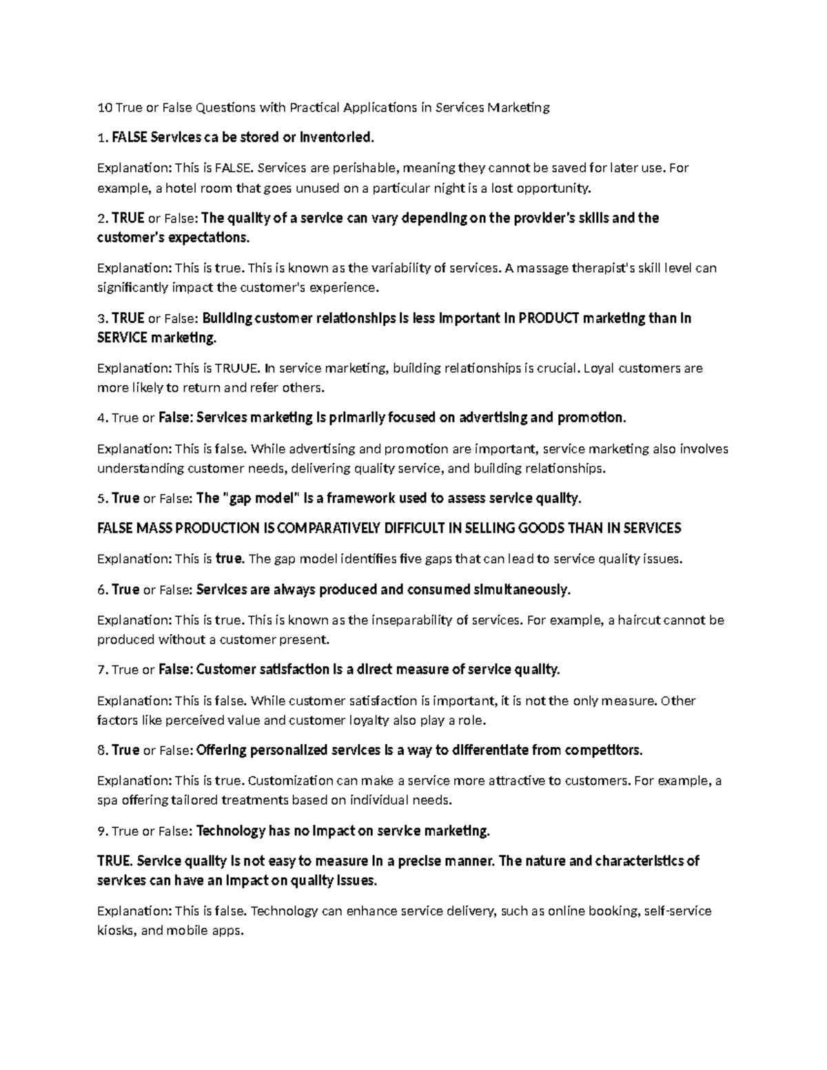 10 True or False Questions with Practical Applications in Services ...