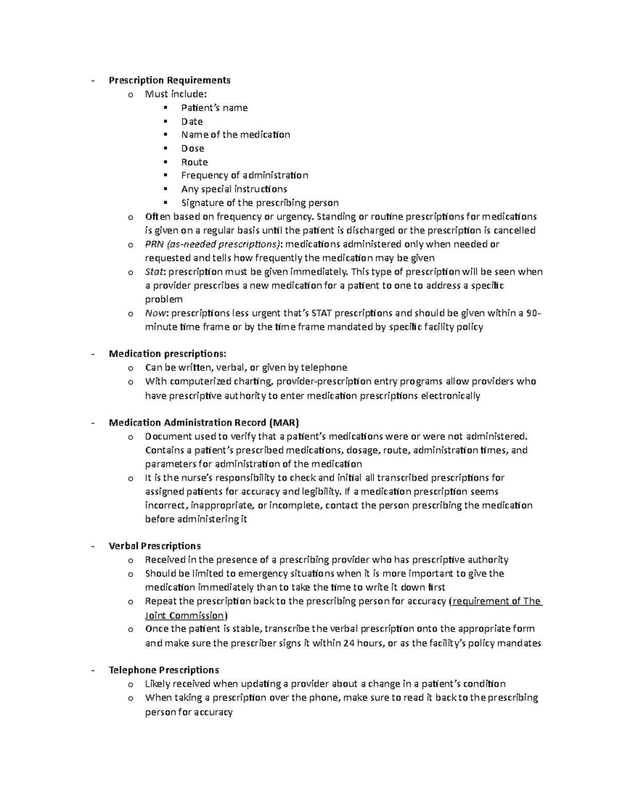 Concepts of Medication Administration Prescription Requirements o
