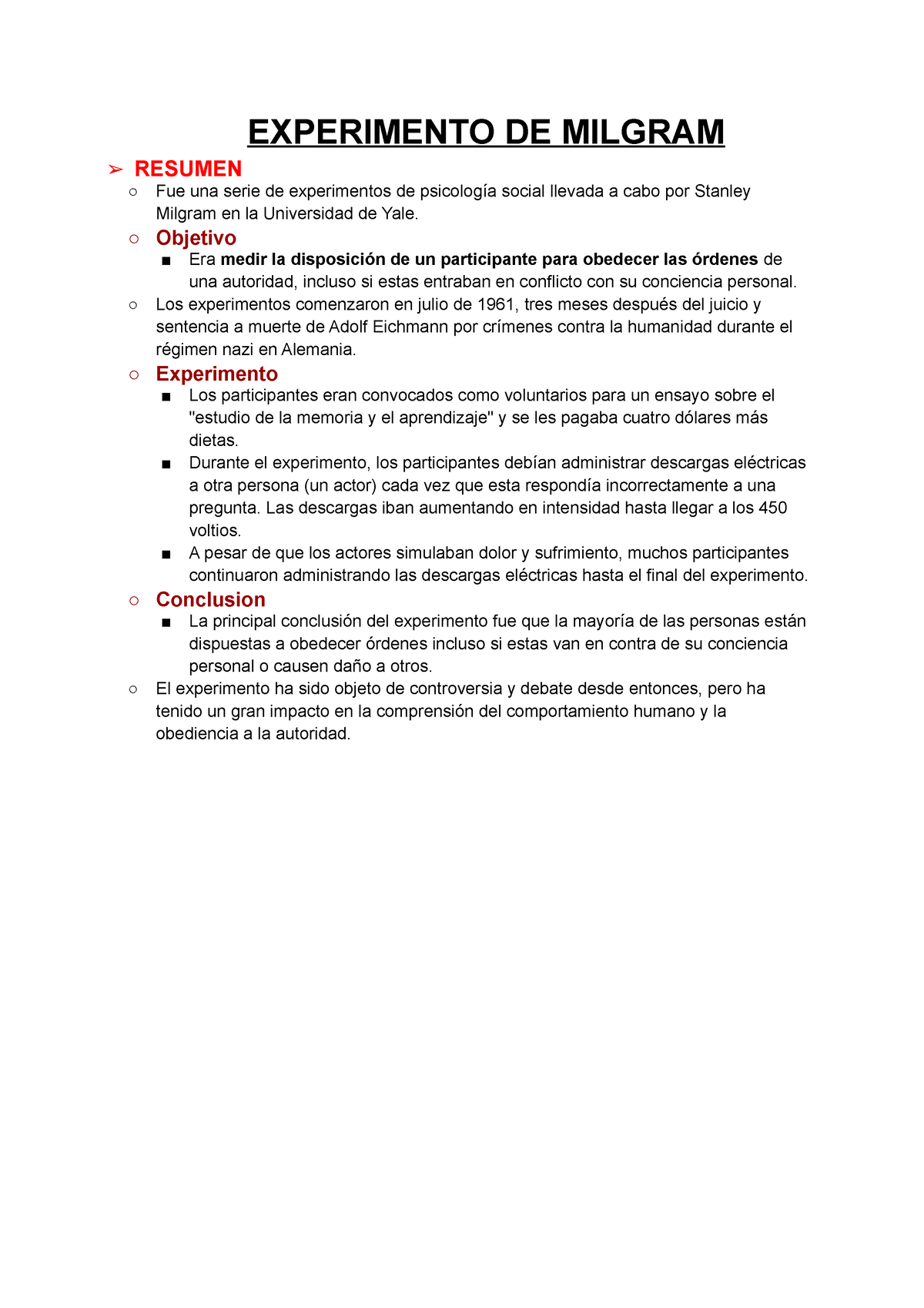 14 - Experimento DE Milgram - EXPERIMENTO DE MILGRAM RESUMEN Fue Una ...