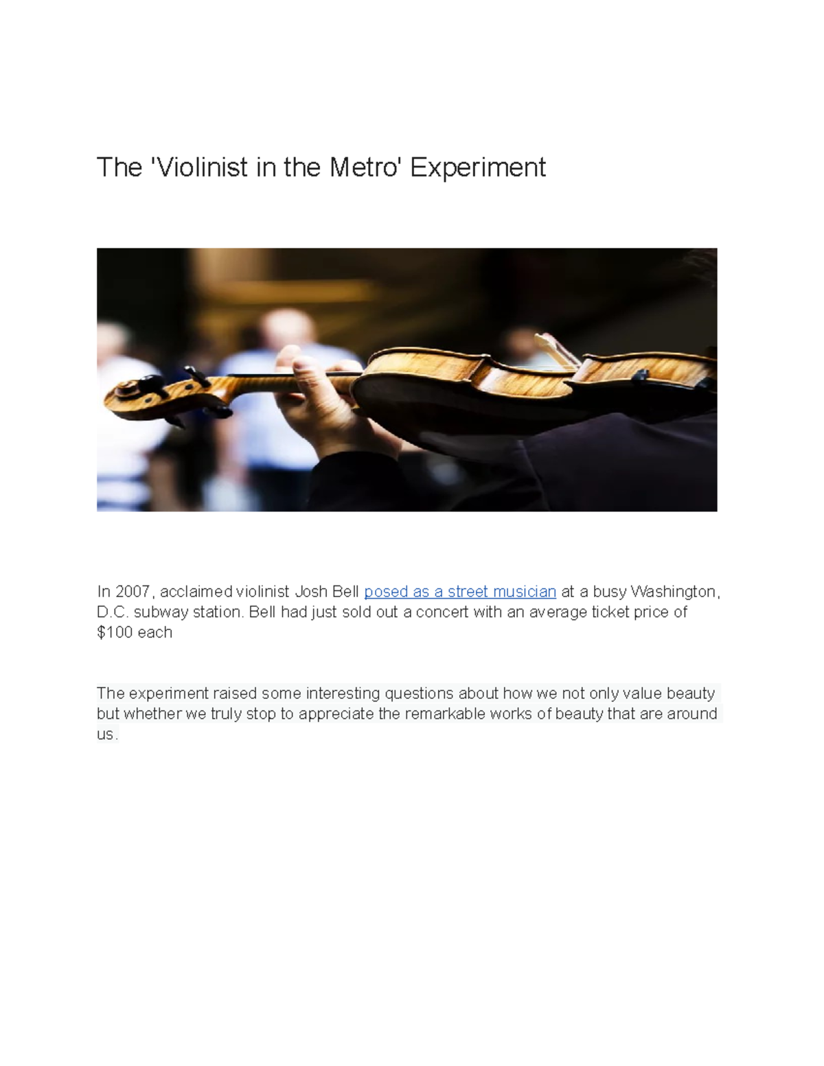 Ivan dhshshshhsh The 'Violinist in the Metro' Experiment In 2007