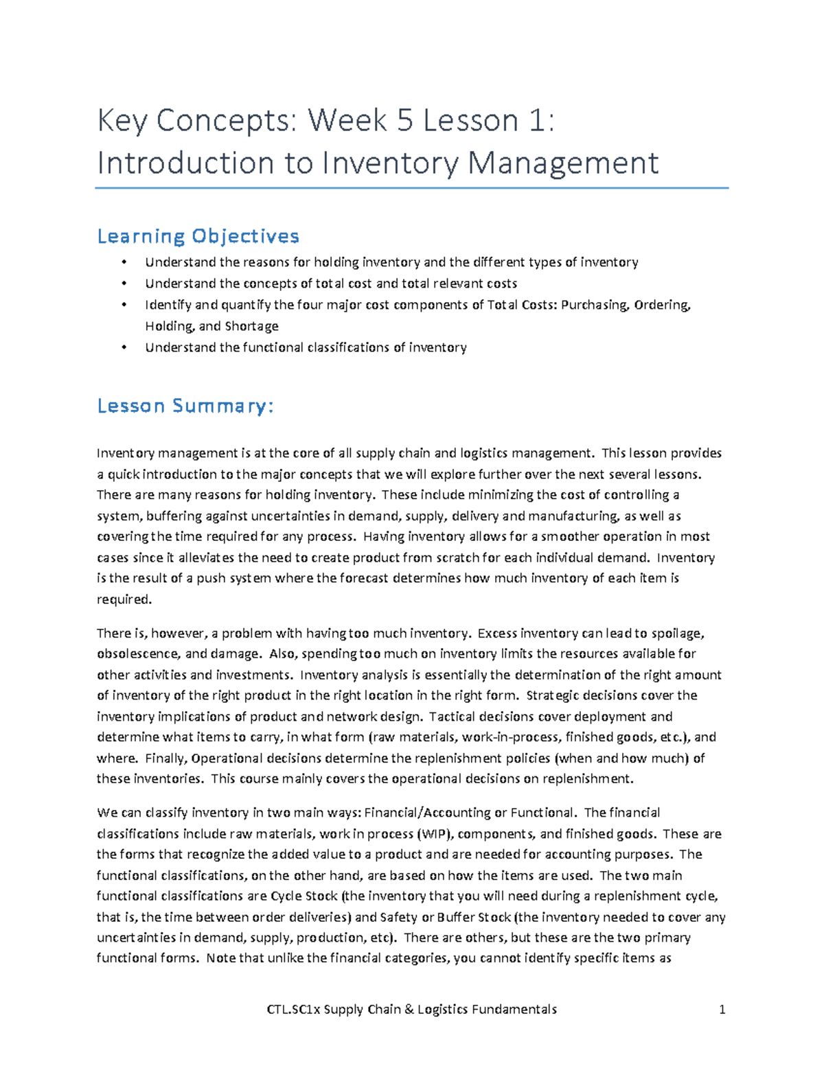 Key Concept Week5Lesson 1 - Key Concepts: Week 5 Lesson 1 ...