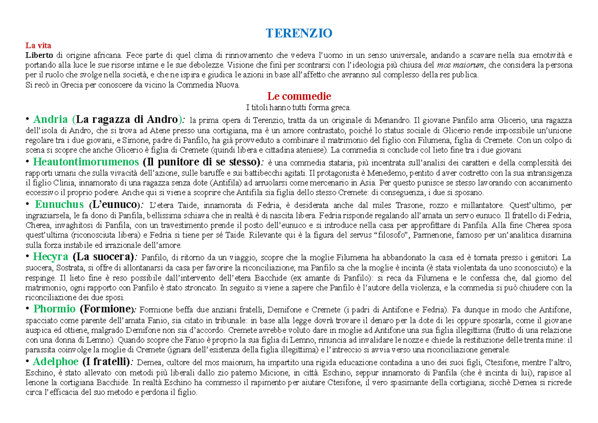 06. Terenzio Afro (vita e opere) TERENZIO La vita Liberto di origine