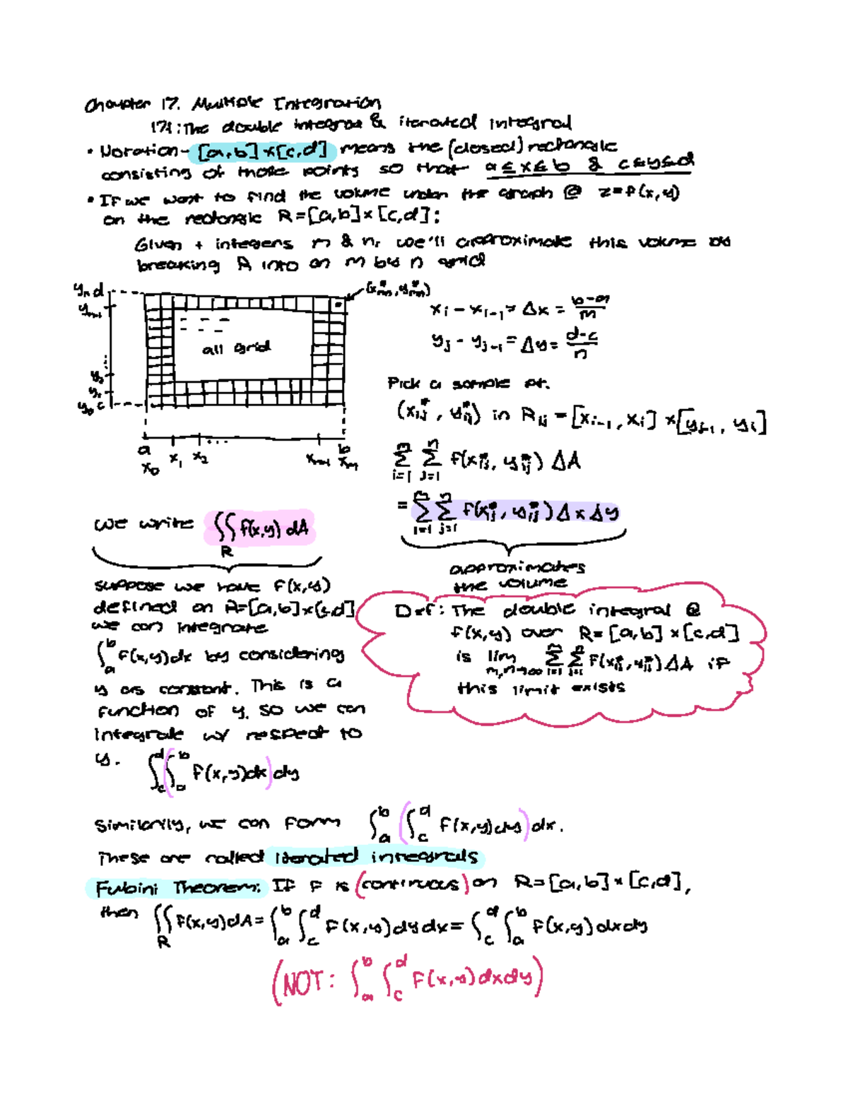 Note Apr 10, 2023 - Multiple integration, iterated integrals, Fubini ...