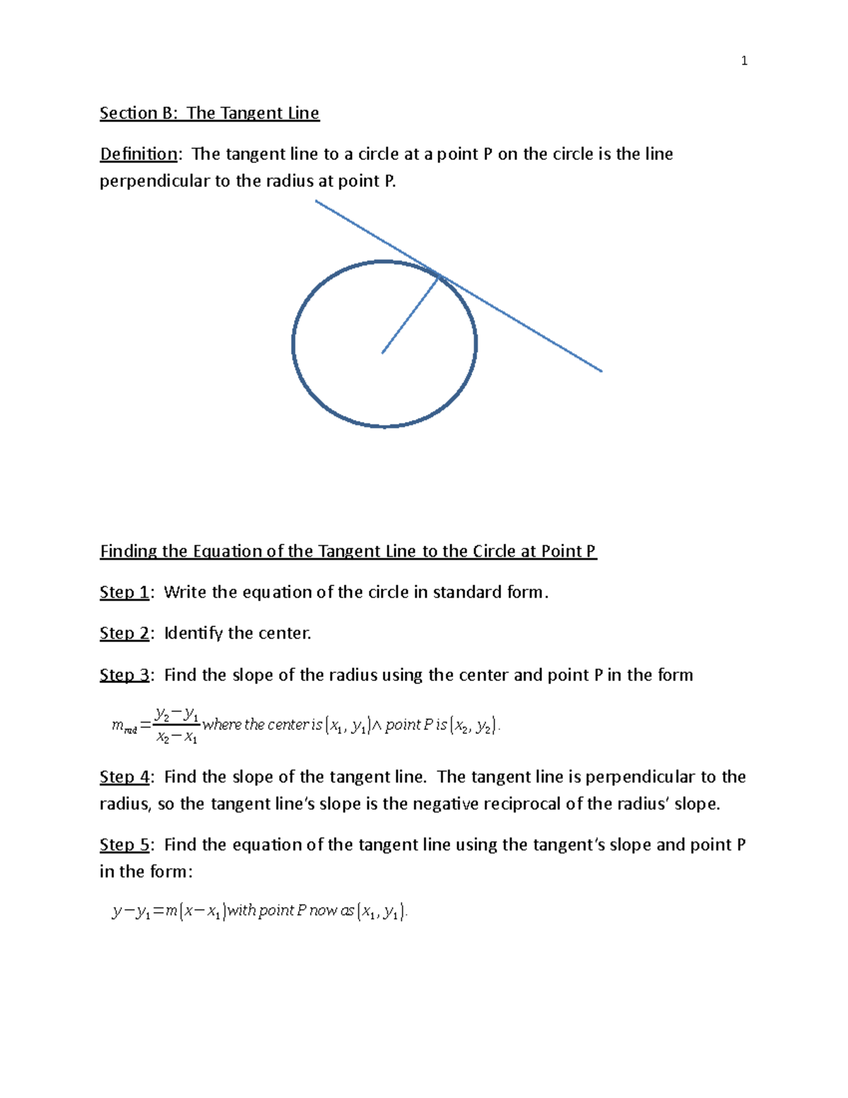 Tangent Lecture - ####### Section B: The Tangent Line ...