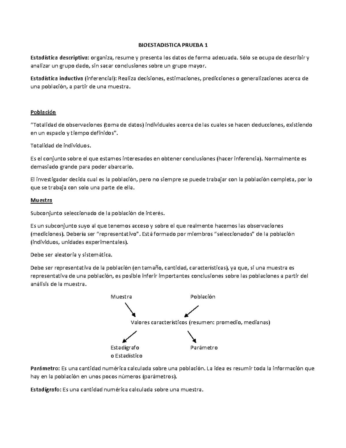 Bioestadistica Prueba 1 - BIOESTADISTICA PRUEBA 1 Estadística ...