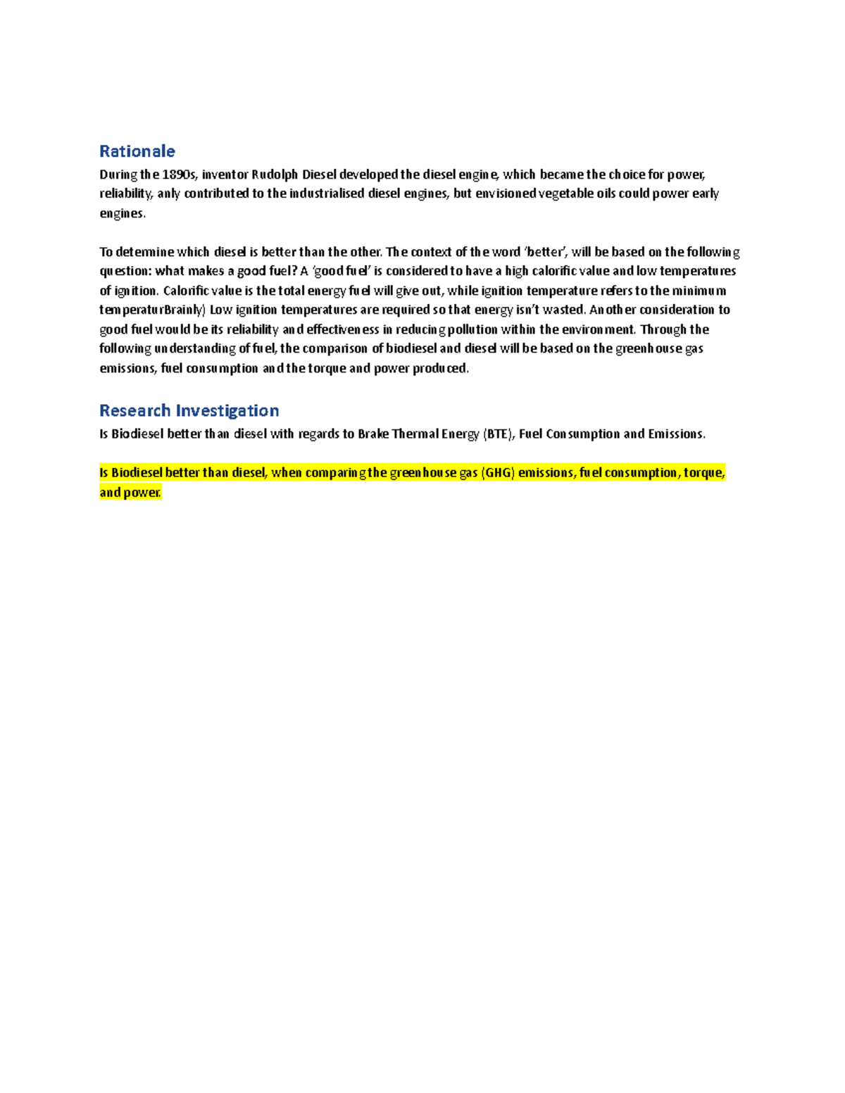 Biodiesel alfs version - Rationale During the 1890s, inventor Rudolph ...