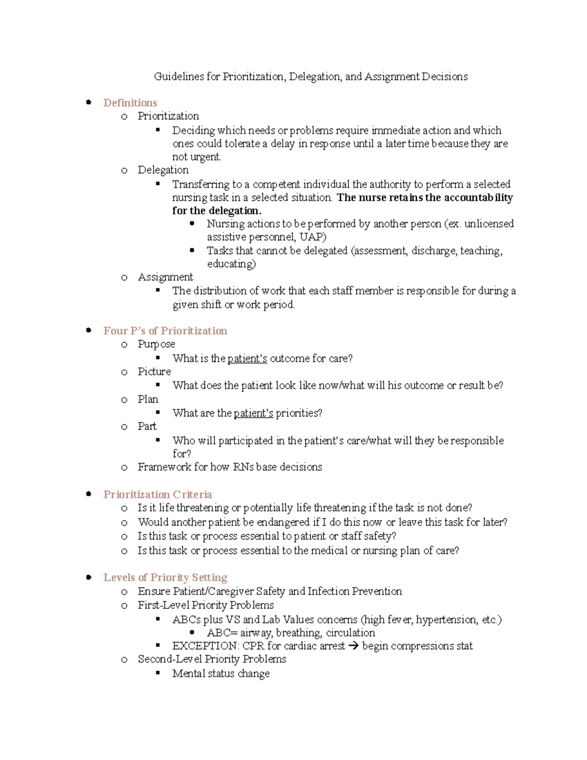 Prioritization Delegation And Assignment Decisions Studocu