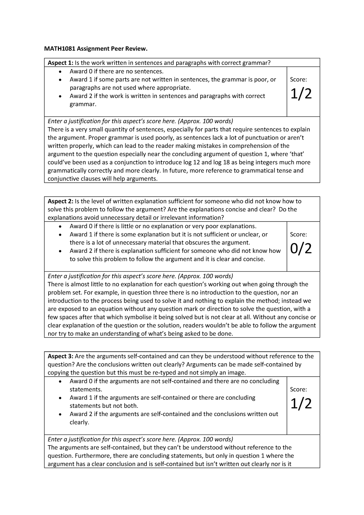 math1081 assignment peer review