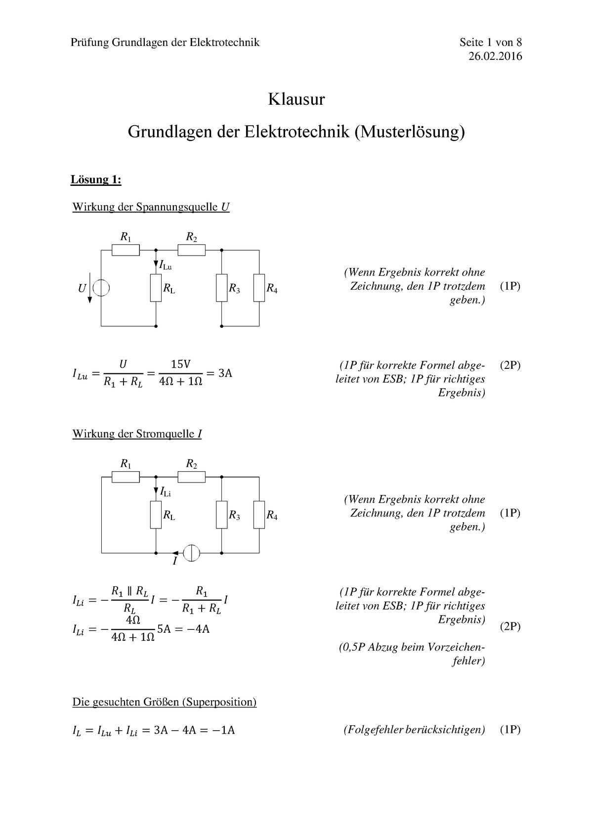 Klausur 26 Februar, Antworten - Prüfung Grundlagen Der Elektrotechnik ...