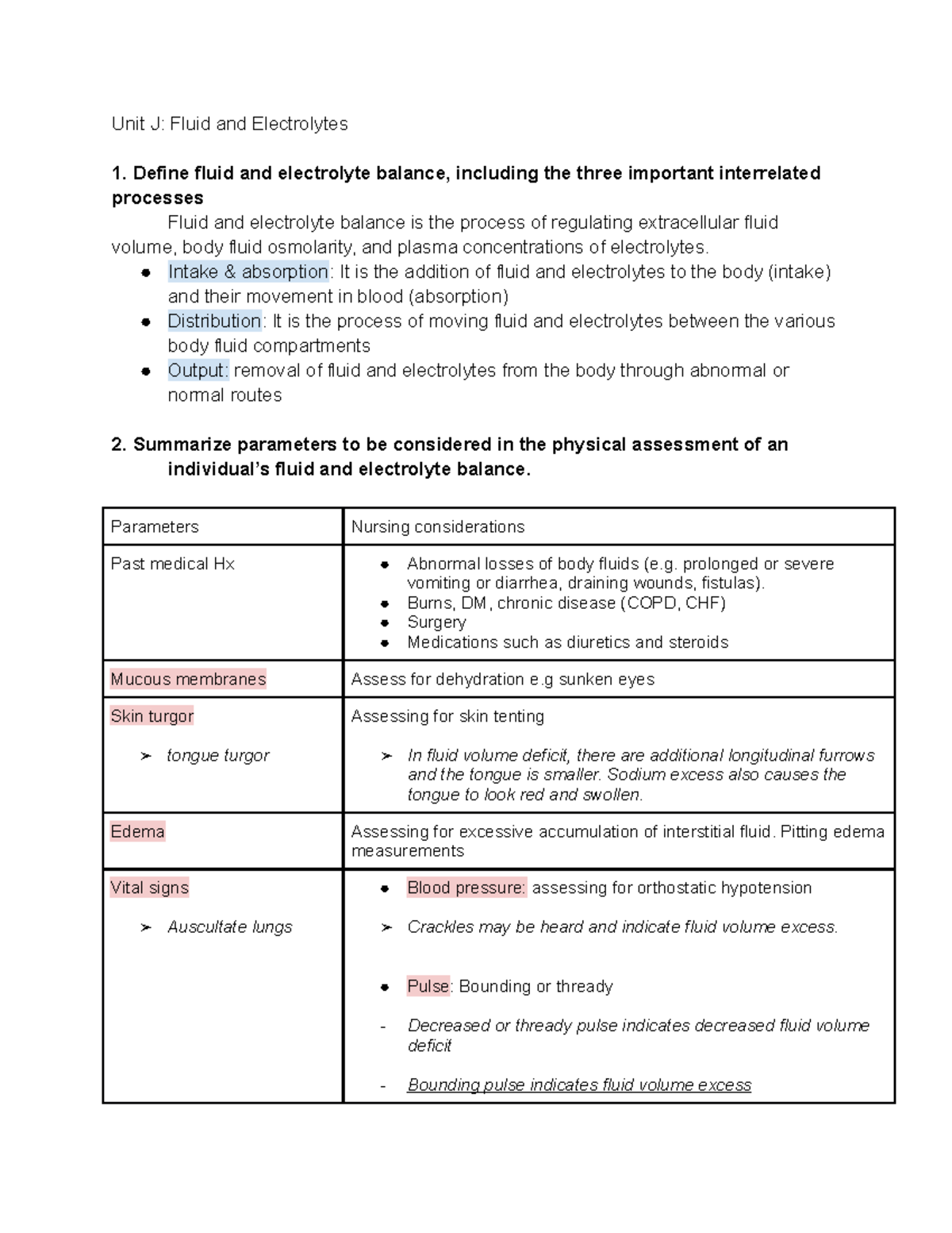 Fluid and Electrolytes Define fluid and electrolyte balance