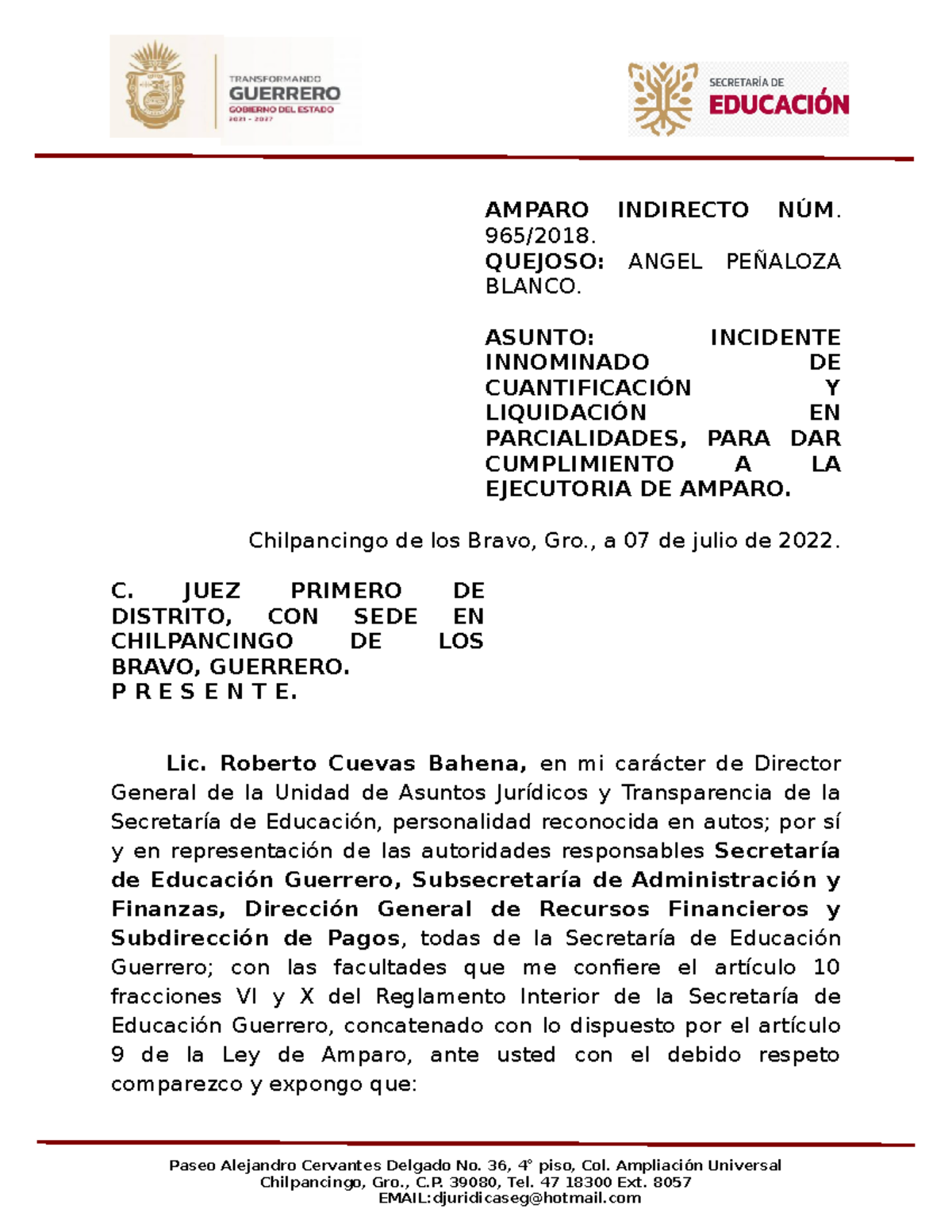 Incidente DE Cumplimiento Sustituto - AMPARO INDIRECTO NÚM. 965/2018 ...