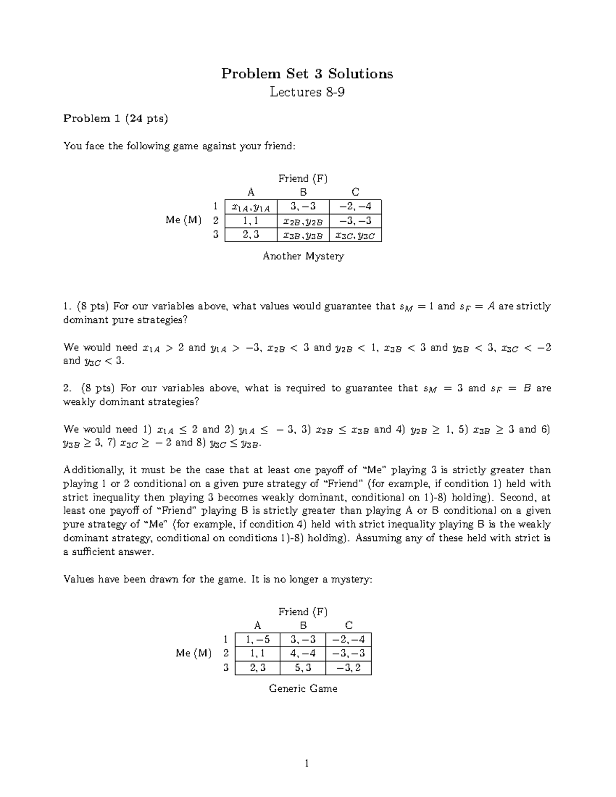 Problem Set 3 Solutions - Problem Set 3 Solutions Lectures 8- Problem 1 ...