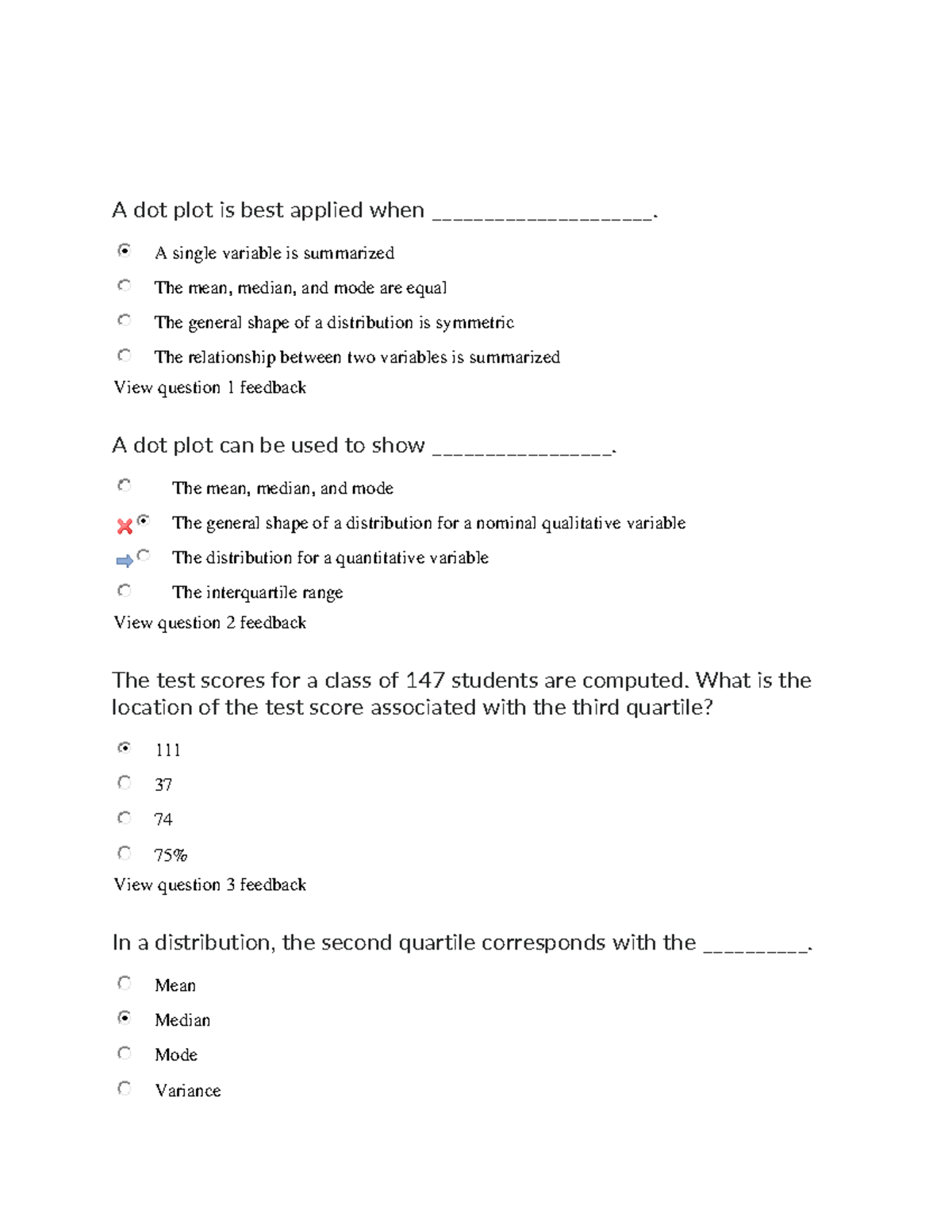 Chapter 4 Quiz - ECO 562 - A dot plot is best applied when ...