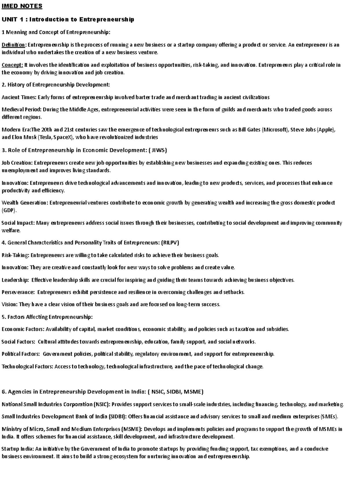 ED U1 TO U4 KEY Points - IMED NOTES UNIT 1 : Introduction to ...