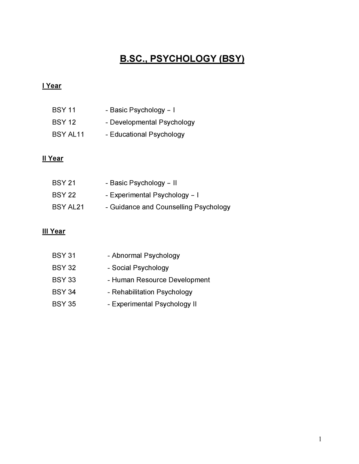 Bsc -Psychology - B., PSYCHOLOGY (BSY) I Year BSY 11 - Basic Psychology ...