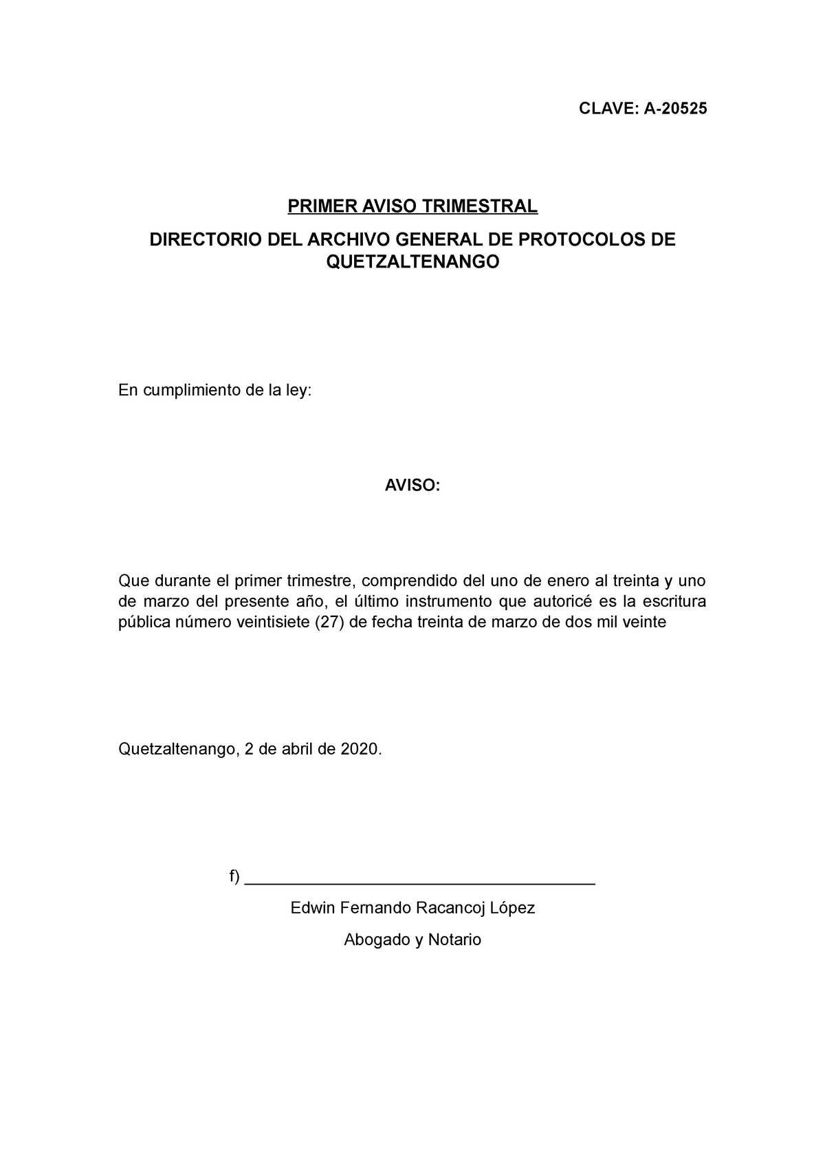 Avisos Trimestrales - PRIMER AVISO TRIMESTRAL DIRECTORIO DEL ARCHIVO ...