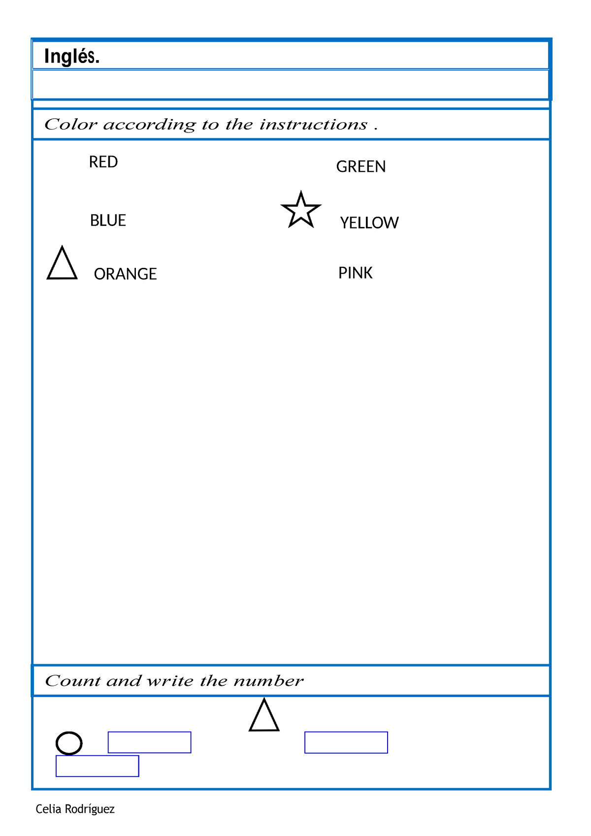 Ejercicios 1 Primaria 1 Evaluacion Celia Rodríguez Inglés Color According To The Instructions 5634