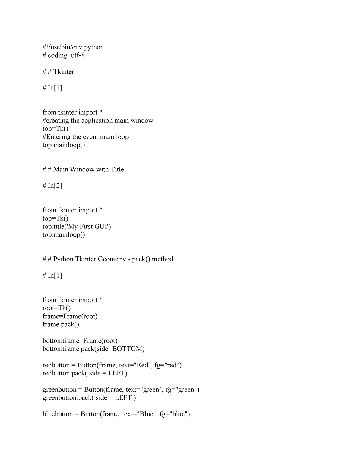 Tkinter examples - #!/usr/bin/env python coding: utf- # Tkinter In[1 ...