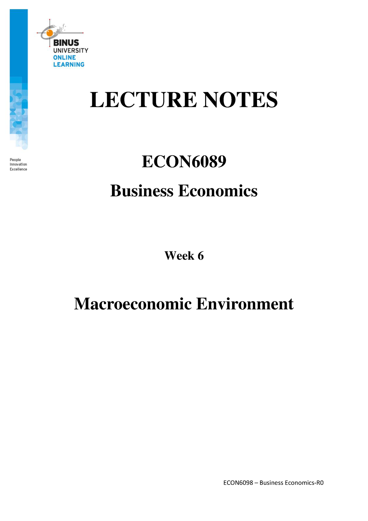 202011 13164753 LN Week 6 - LECTURE NOTES ECON Business Economics Week ...