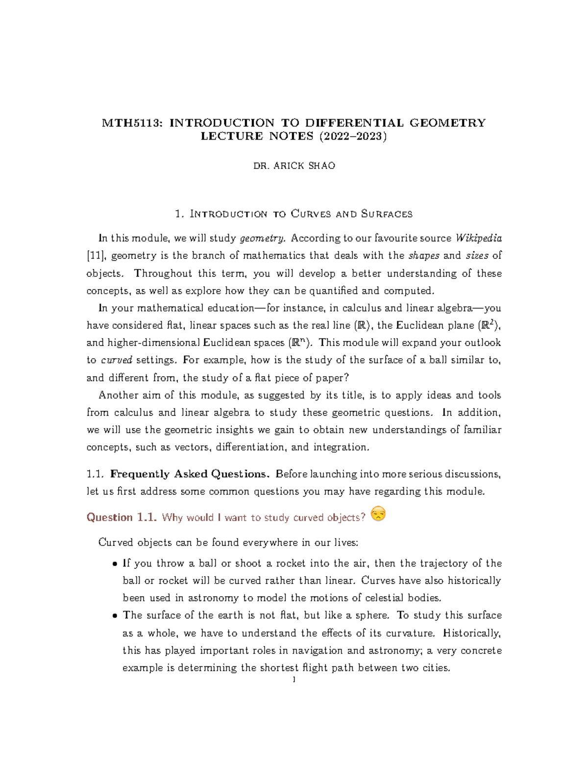 Notes mth5113 Lecture note in pdf MTH5113 INTRODUCTION TO