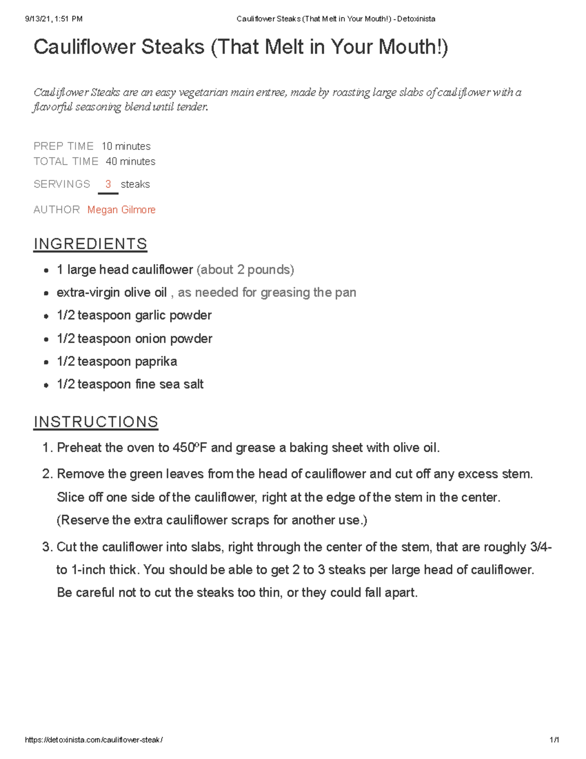 Cauliflower Steaks (That Melt in Your Mouth) Detoxinista 9/13/21, 1