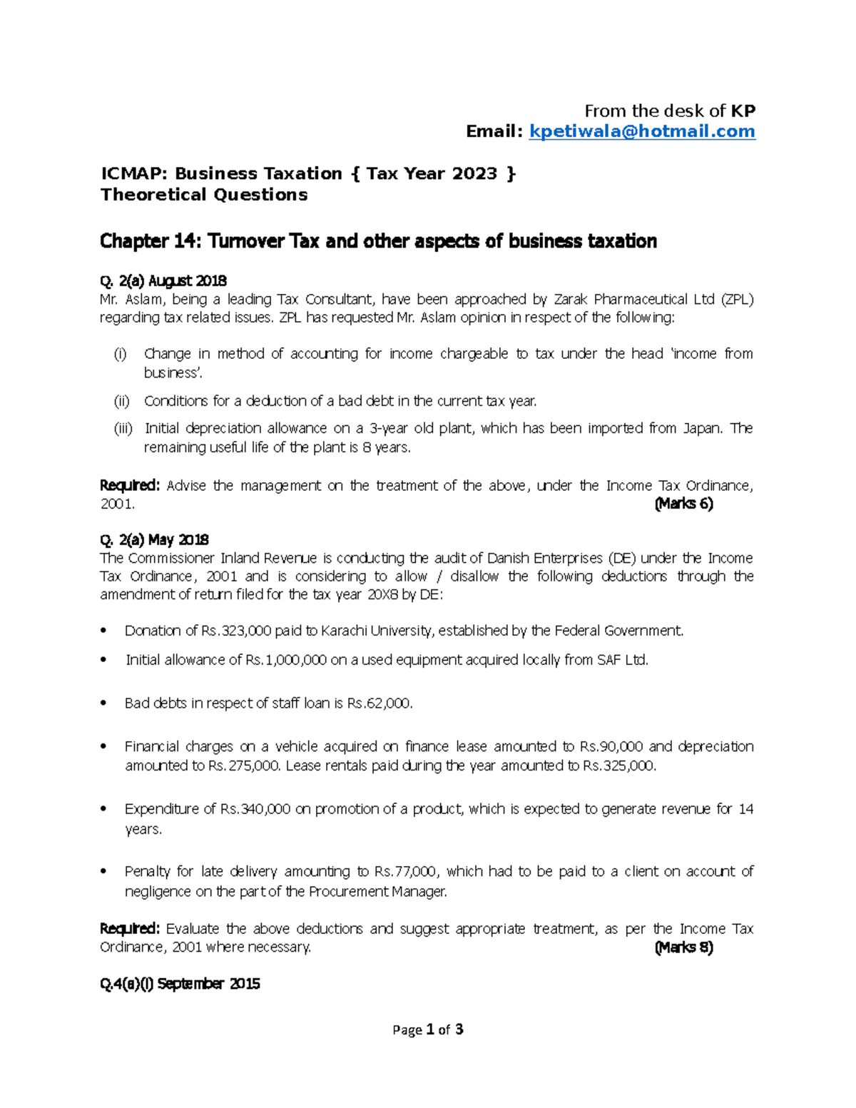 Icmap chapter 14a - tax notes by khalid petiwala - From the desk of KP ...